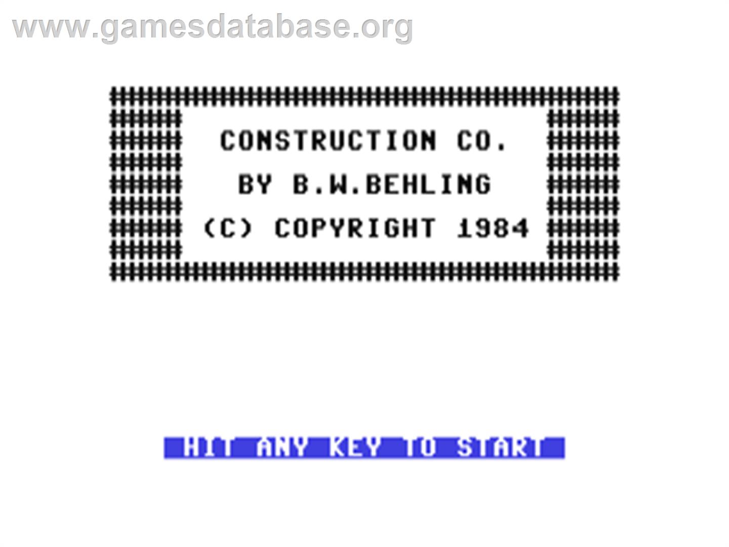 Construction Co. - Commodore 64 - Artwork - Title Screen