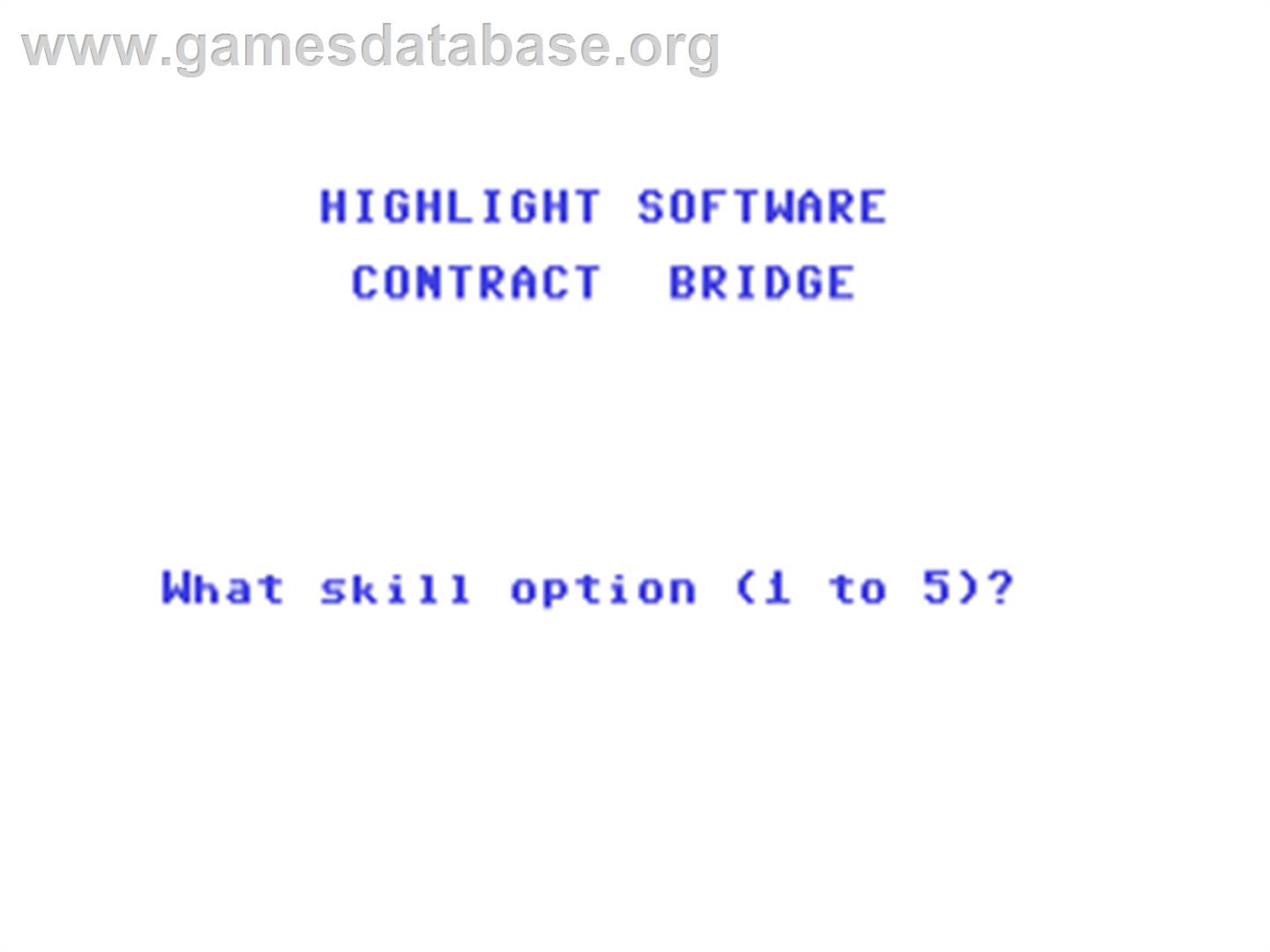 Contract Bridge (Highlight Software) - Commodore 64 - Artwork - Title Screen