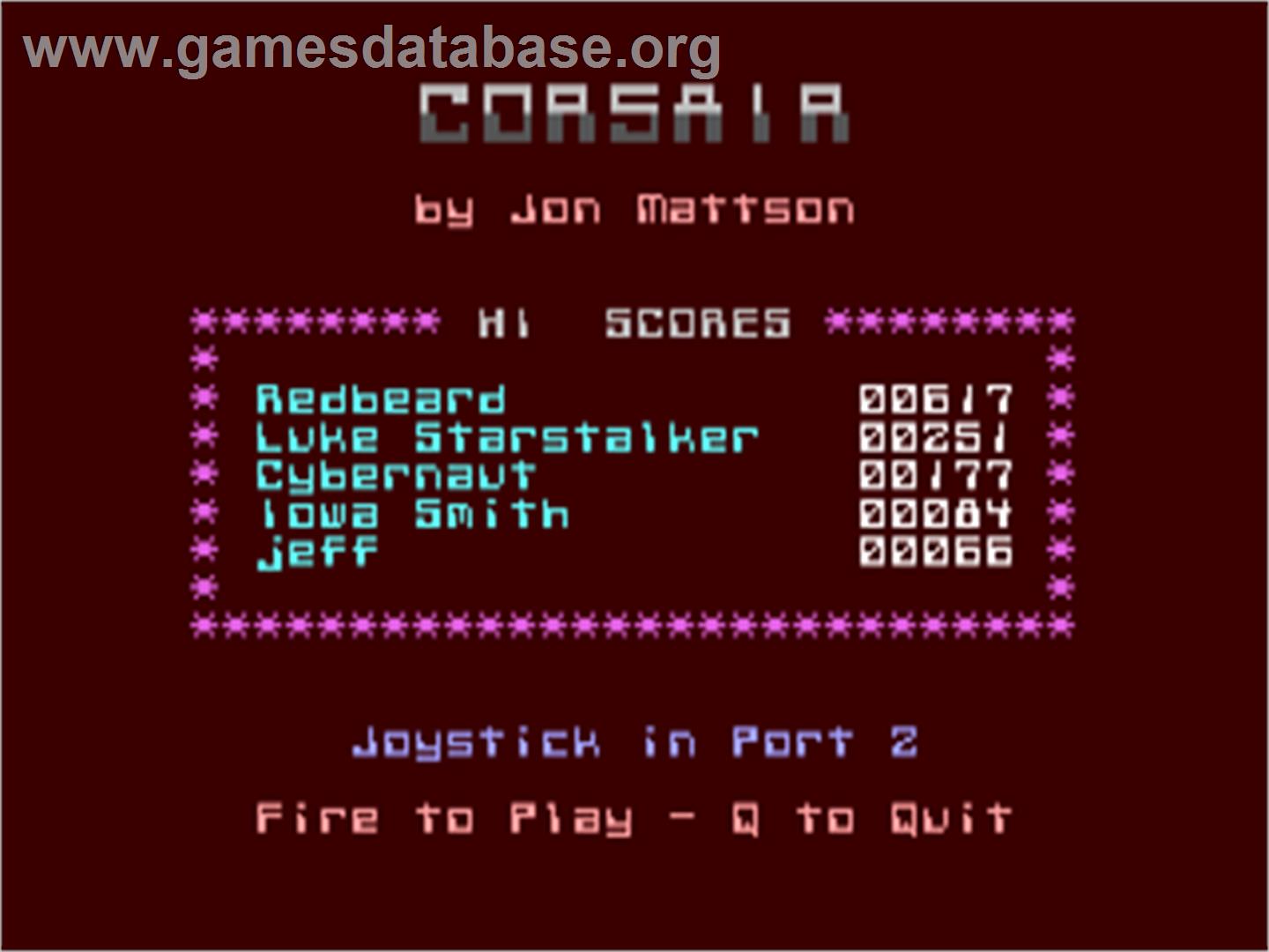 Corsair - Commodore 64 - Artwork - Title Screen