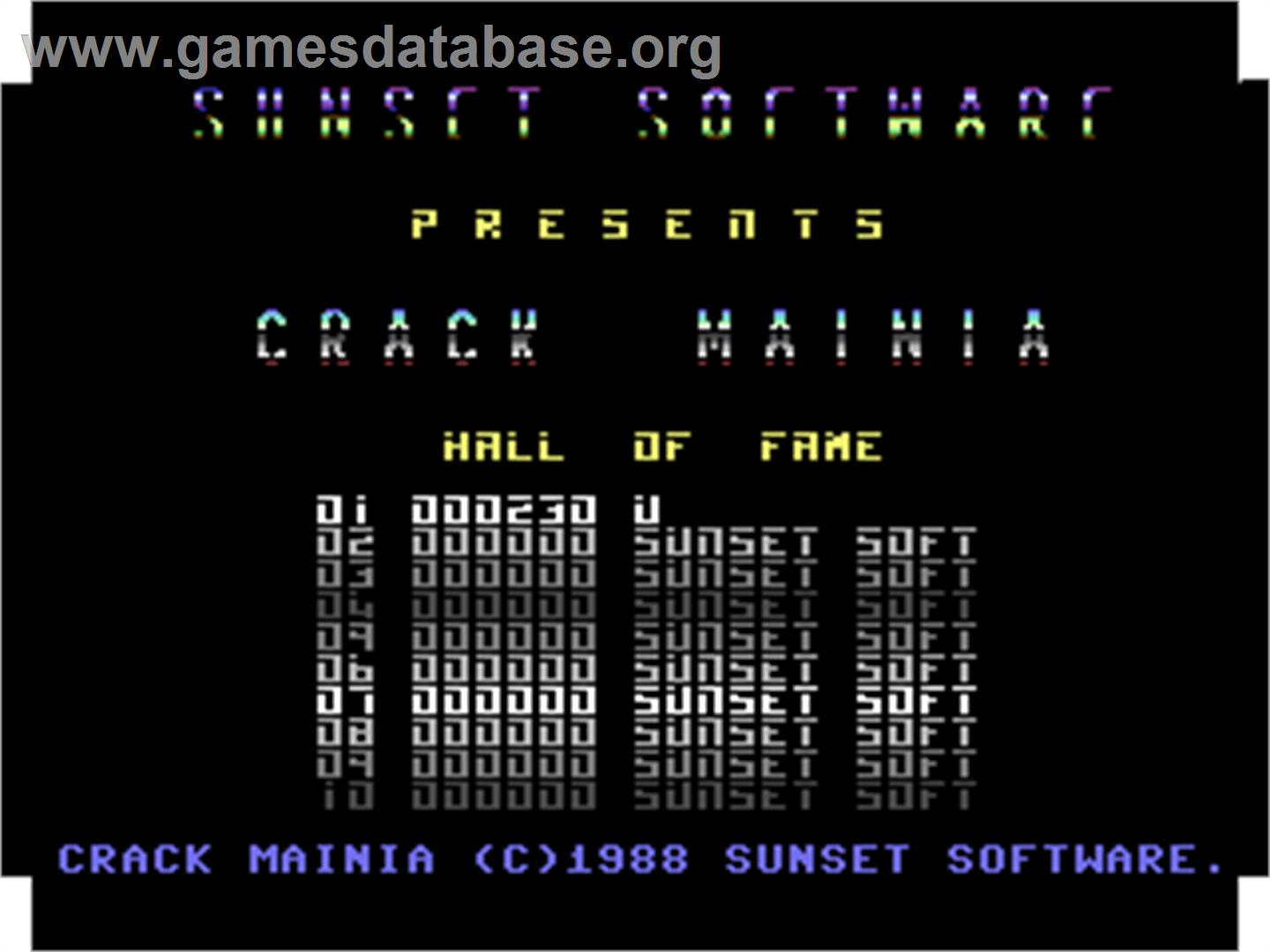Crack Mainia - Commodore 64 - Artwork - Title Screen