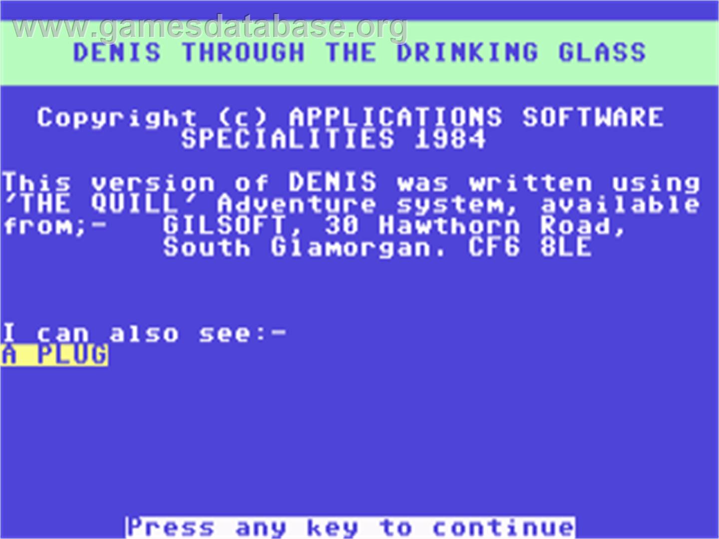 Denis Through the Drinking Glass - Commodore 64 - Artwork - Title Screen