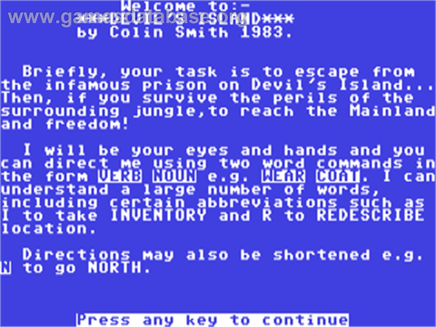 Devil's Island - Commodore 64 - Artwork - Title Screen