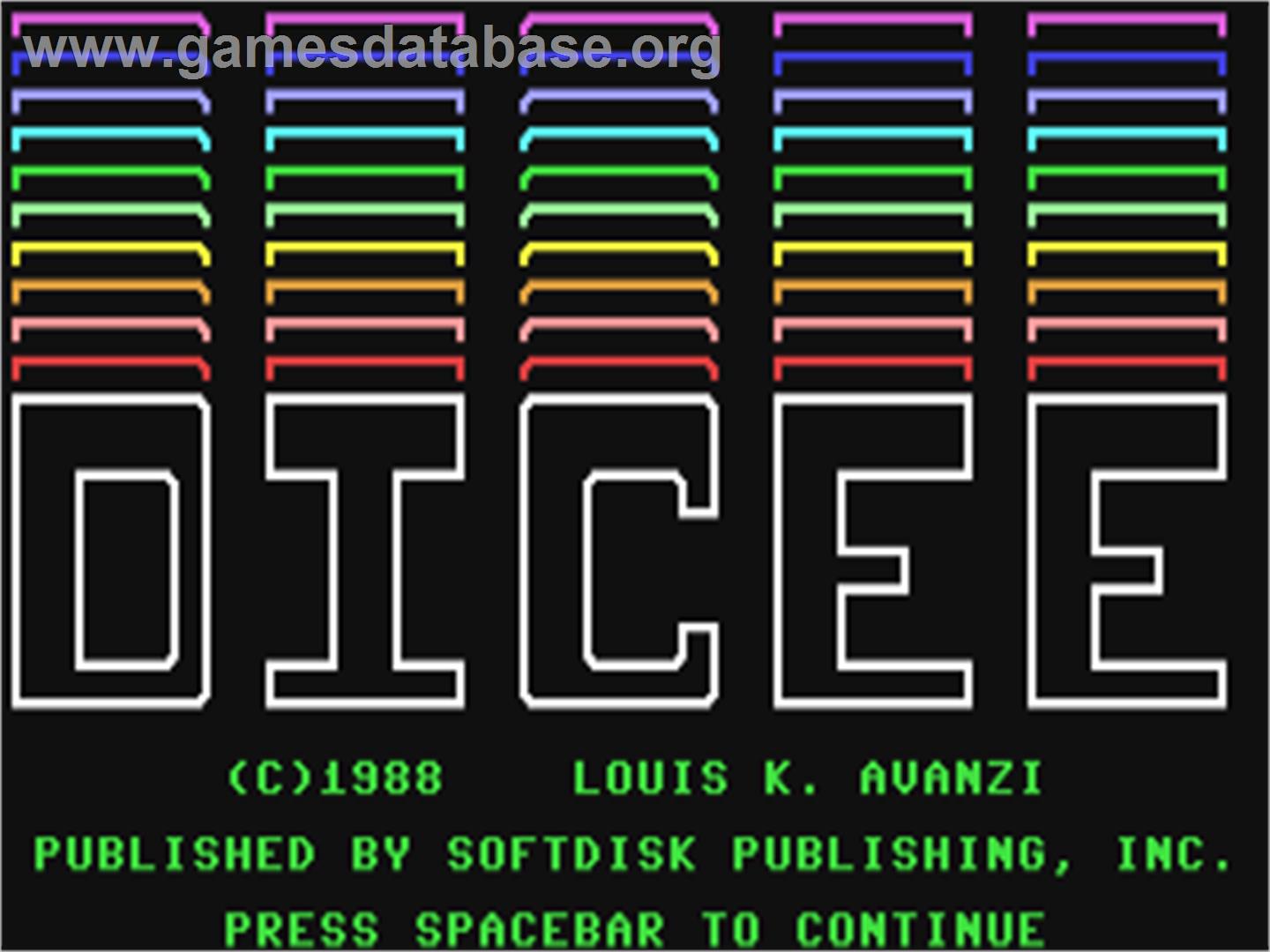 Dicee - Commodore 64 - Artwork - Title Screen