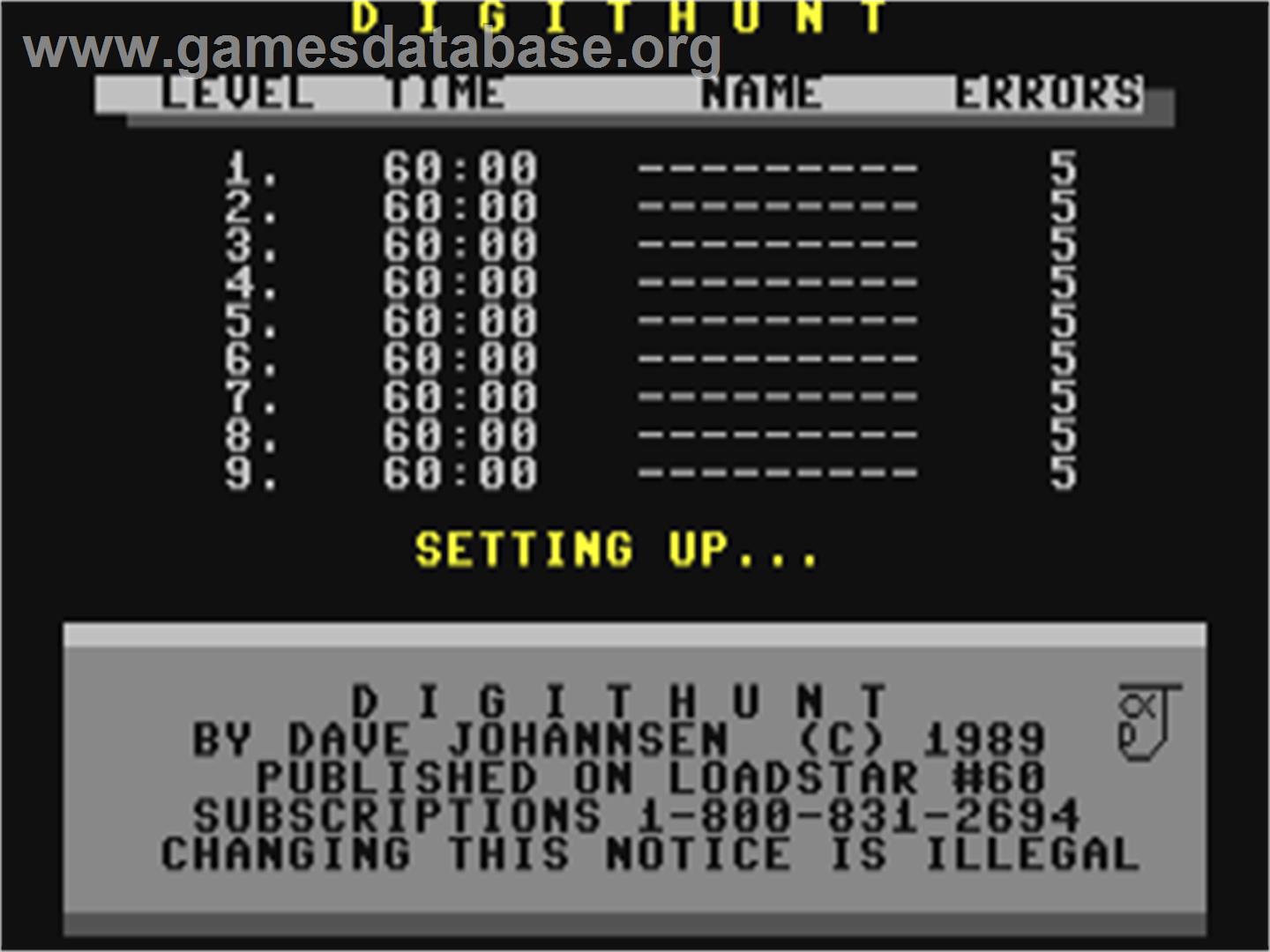Digithunt - Commodore 64 - Artwork - Title Screen