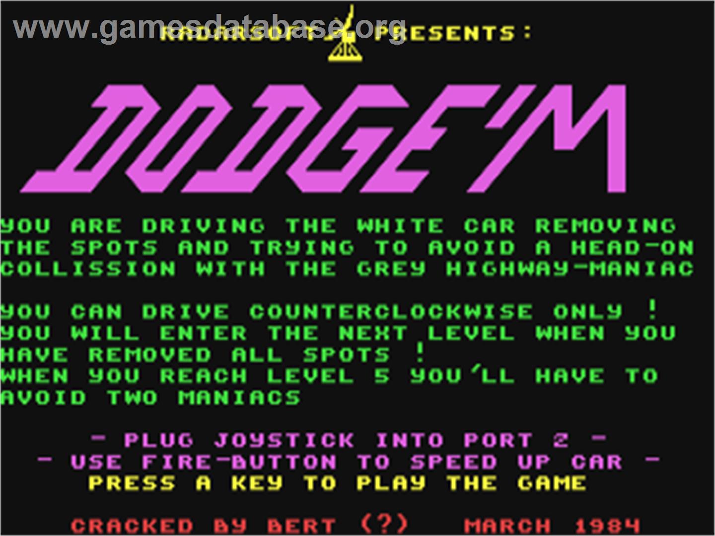 Dodge'm - Commodore 64 - Artwork - Title Screen
