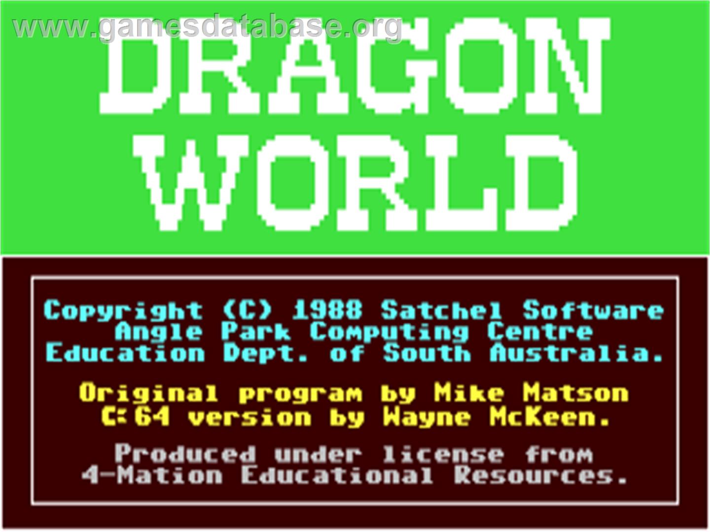 Dragon World - Commodore 64 - Artwork - Title Screen