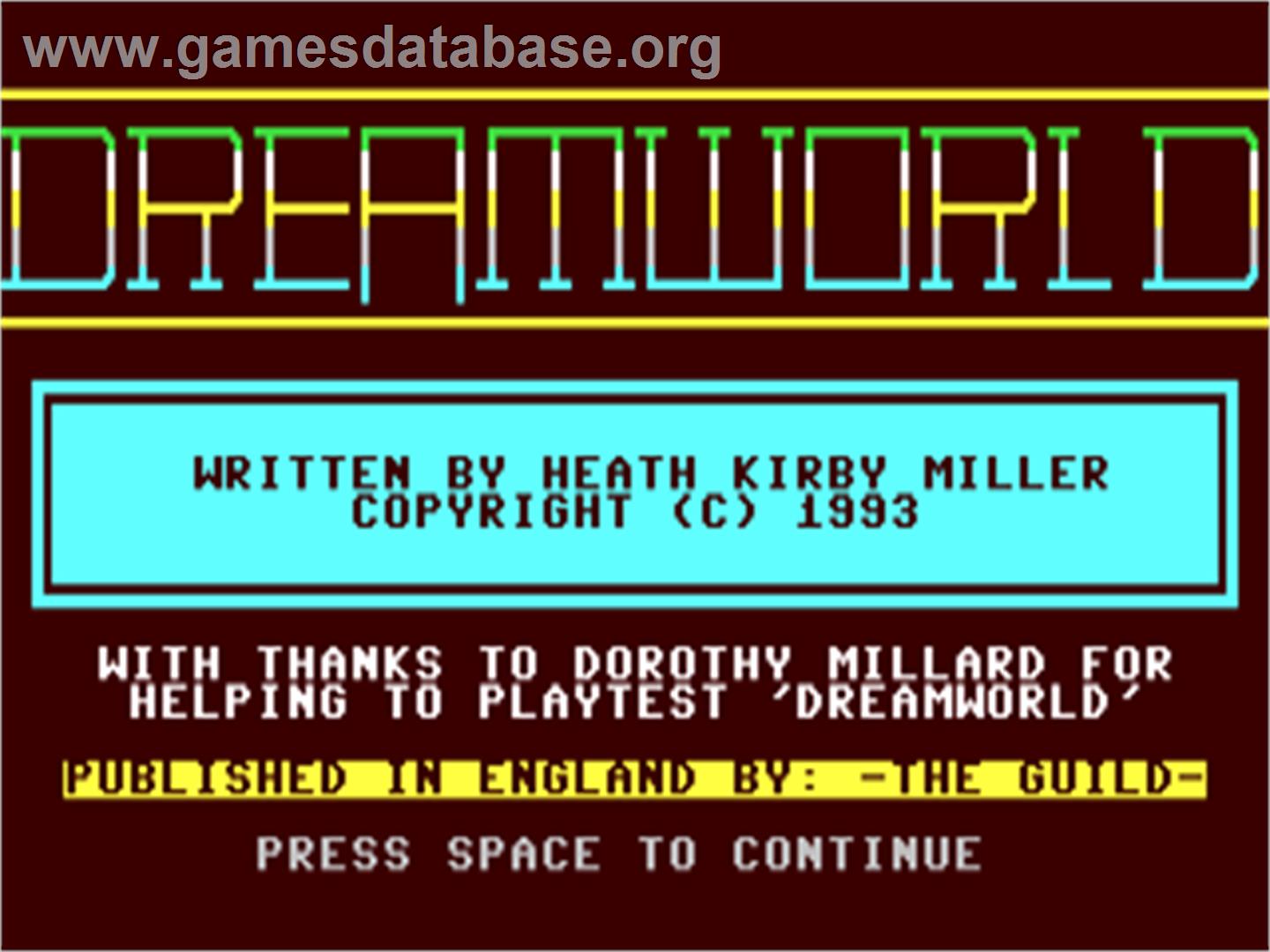 Dreamworld - Commodore 64 - Artwork - Title Screen