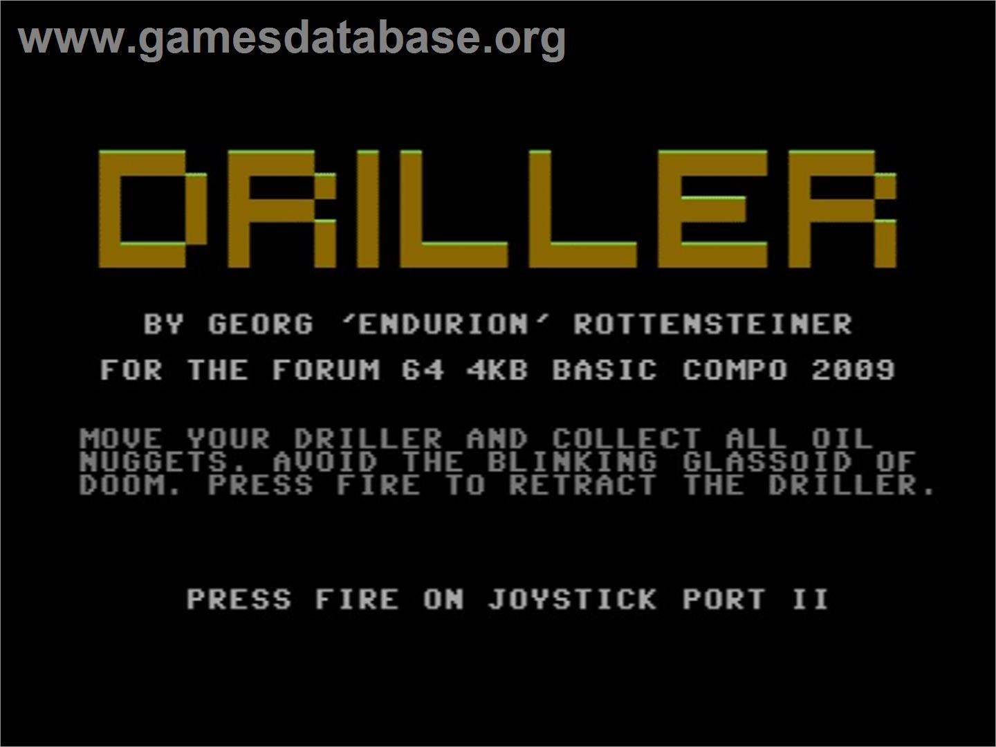 Driller - Commodore 64 - Artwork - Title Screen