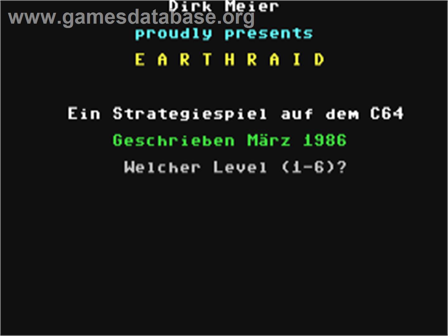 Earthraid - Commodore 64 - Artwork - Title Screen