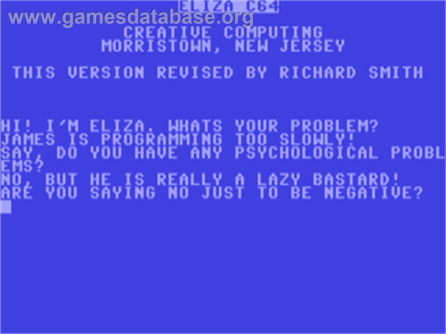 Eliza (Creative Computing) - Commodore 64 - Artwork - Title Screen