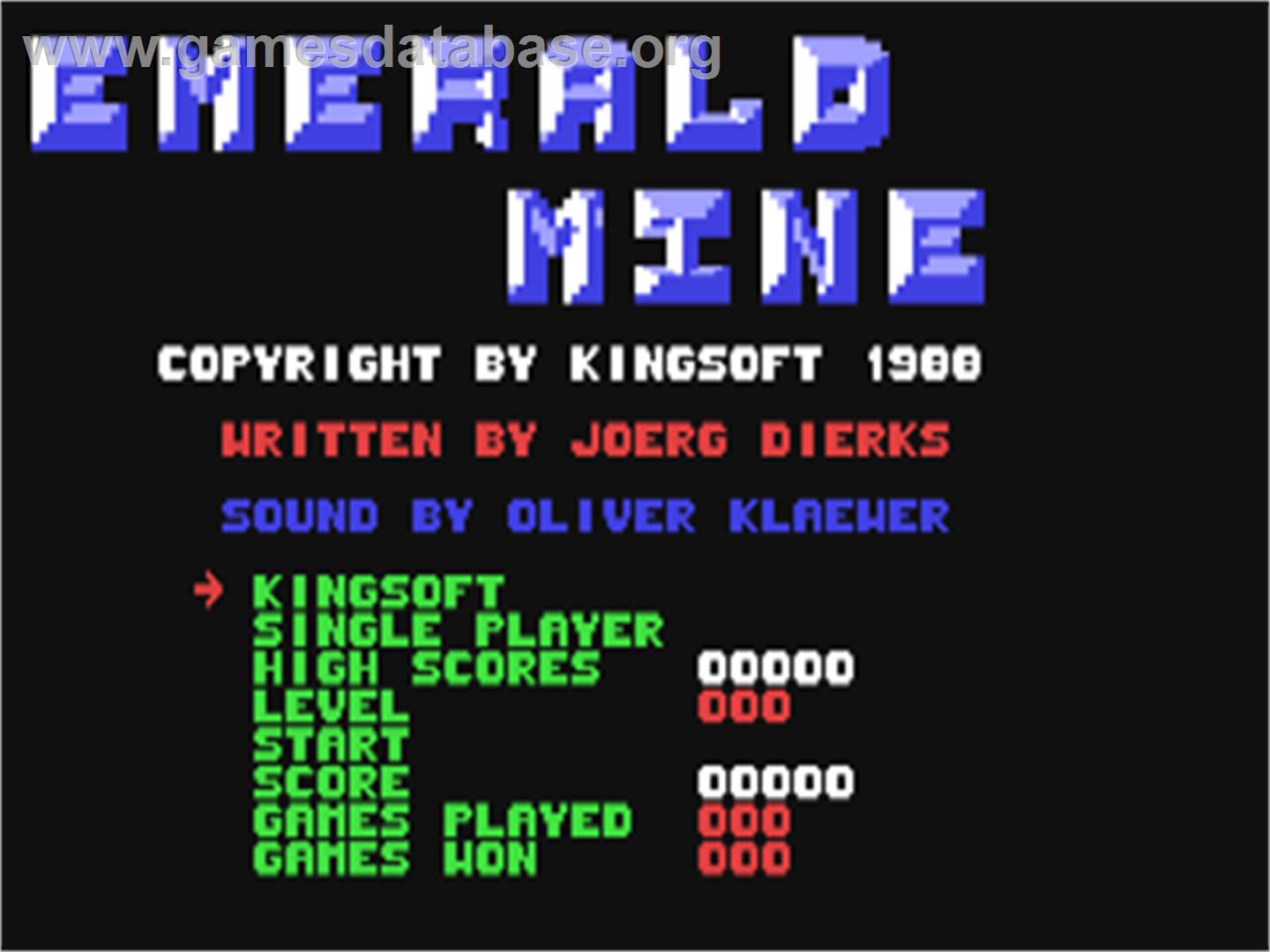Emerald Mine - Commodore 64 - Artwork - Title Screen