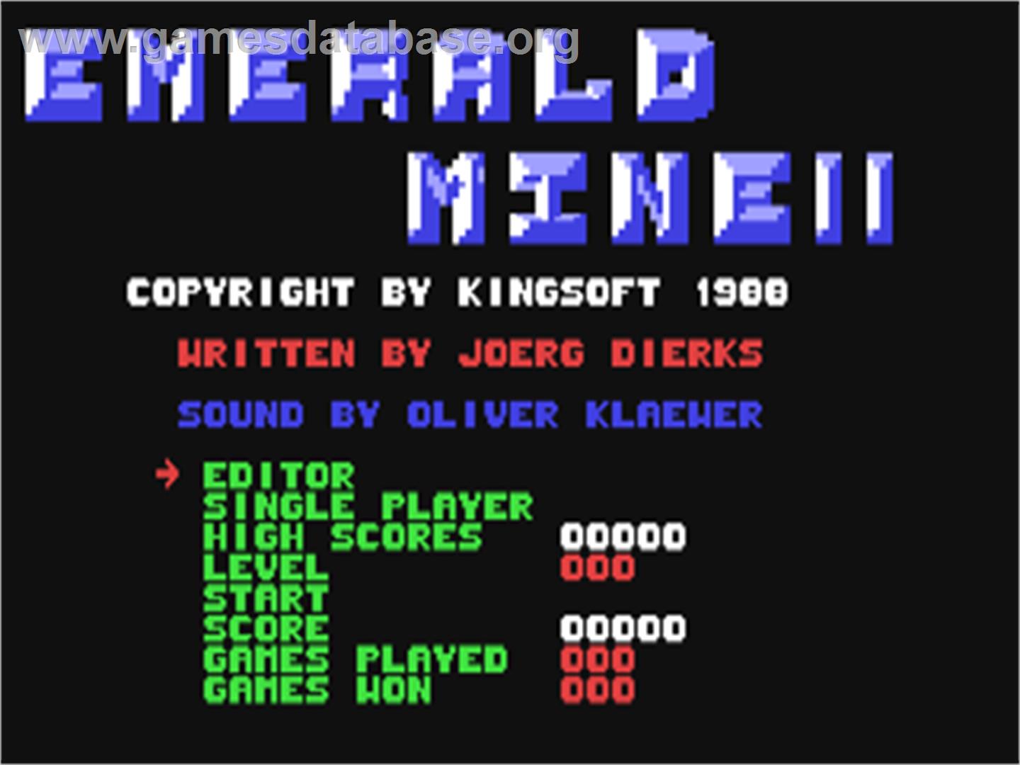 Emerald Mine 2 - Commodore 64 - Artwork - Title Screen