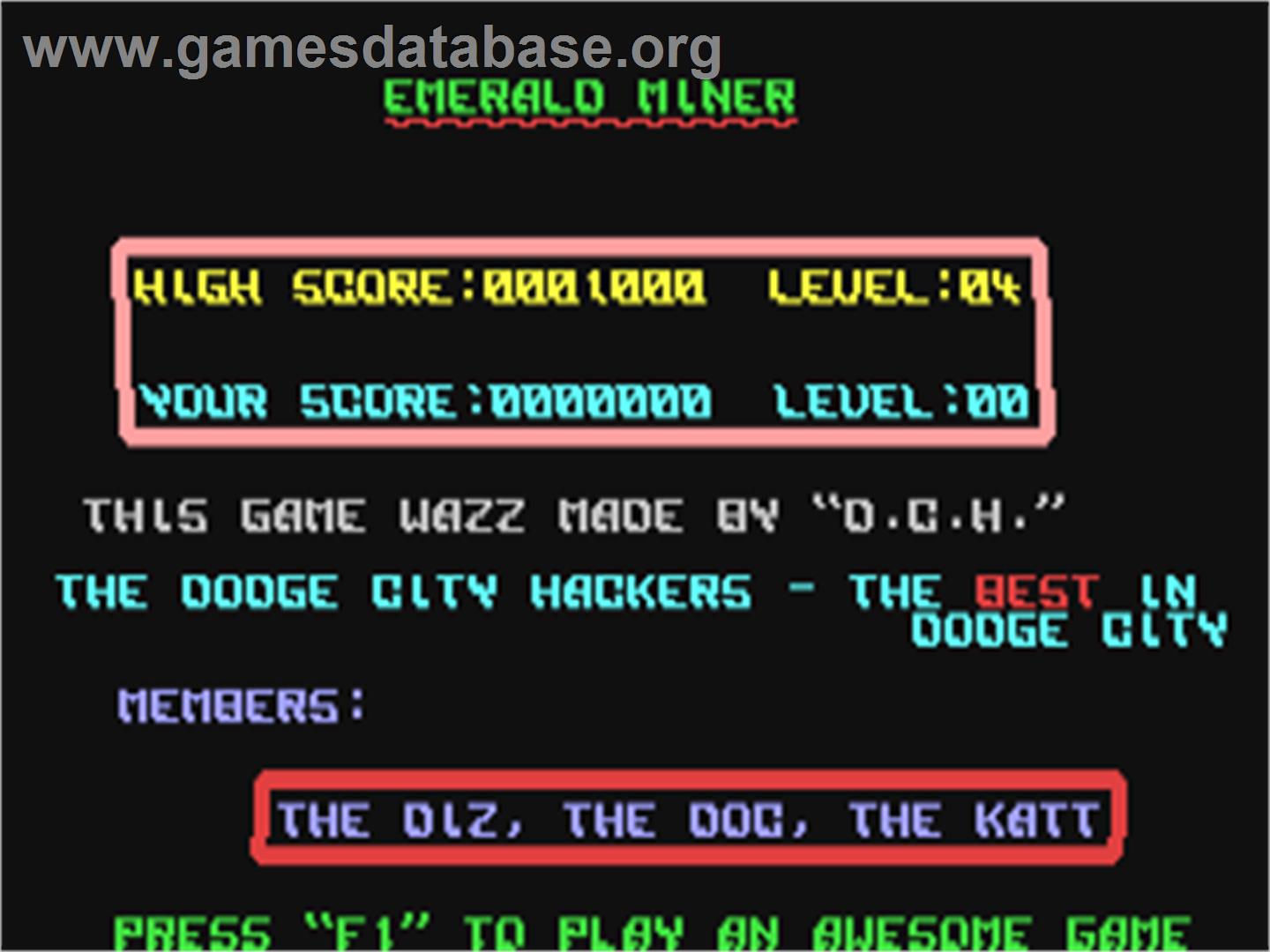 Emerald Miner - Commodore 64 - Artwork - Title Screen