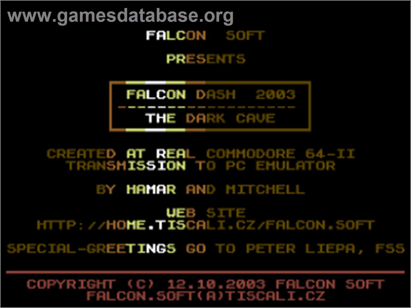Falcon Dash 2003 - The Dark Cave - Commodore 64 - Artwork - Title Screen