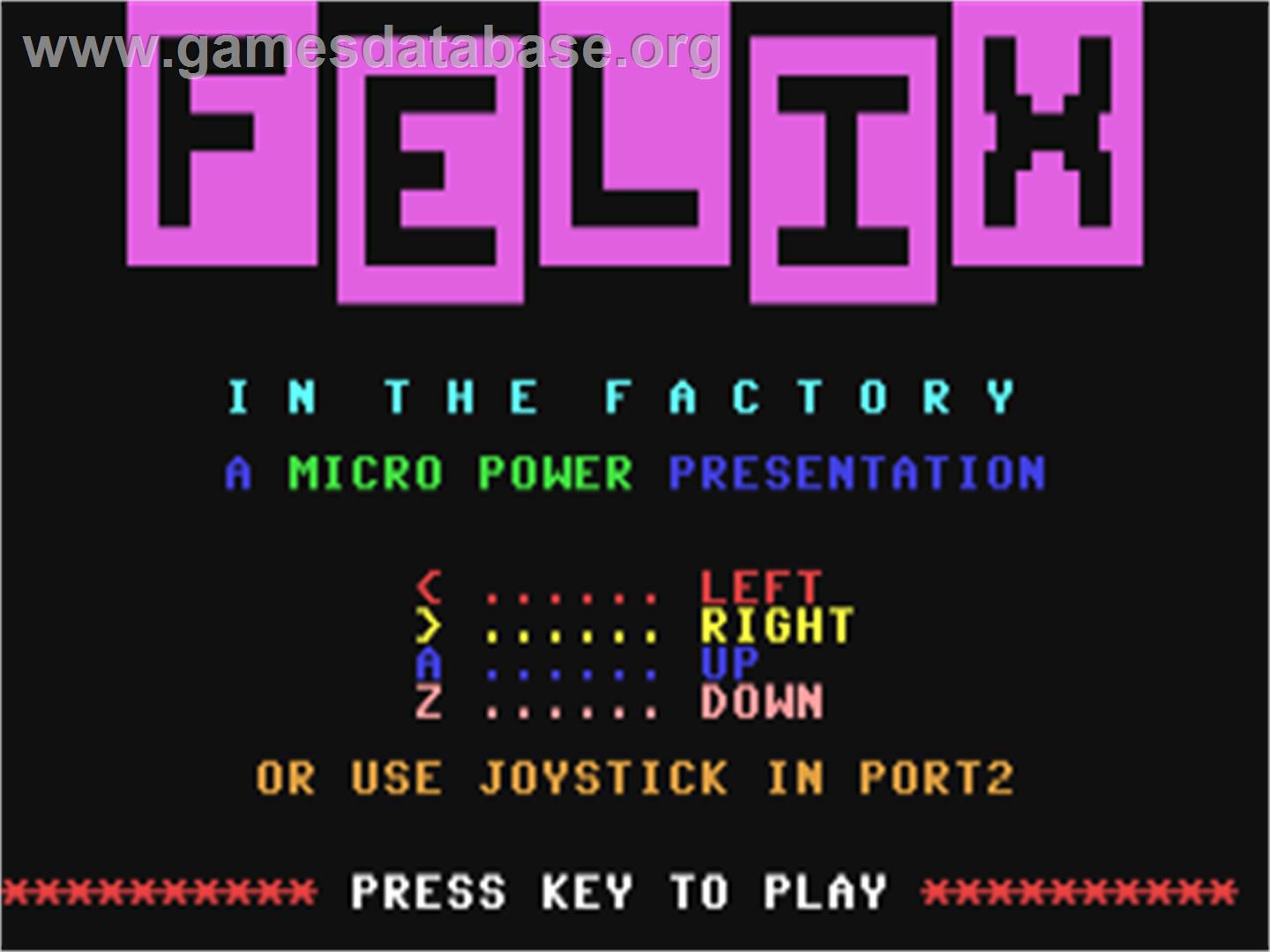 Felix in the Factory - Commodore 64 - Artwork - Title Screen