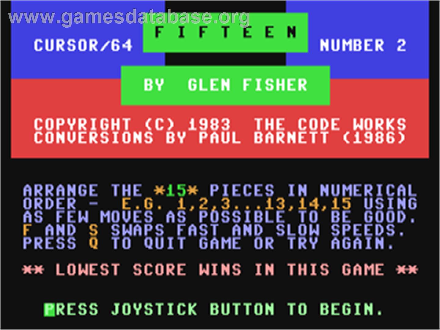 Fifteen - Commodore 64 - Artwork - Title Screen