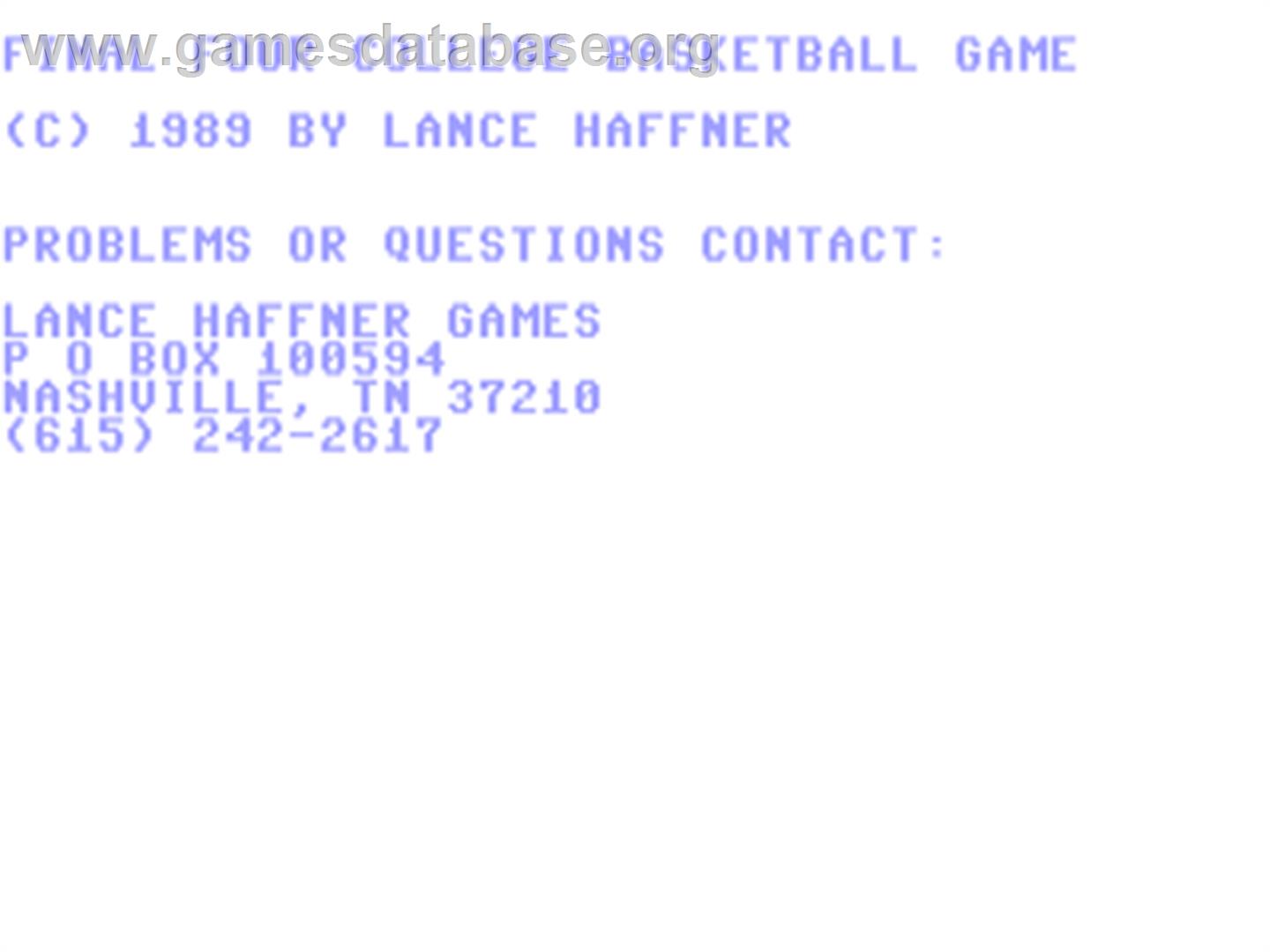 Final Four College Basketball Game - Commodore 64 - Artwork - Title Screen