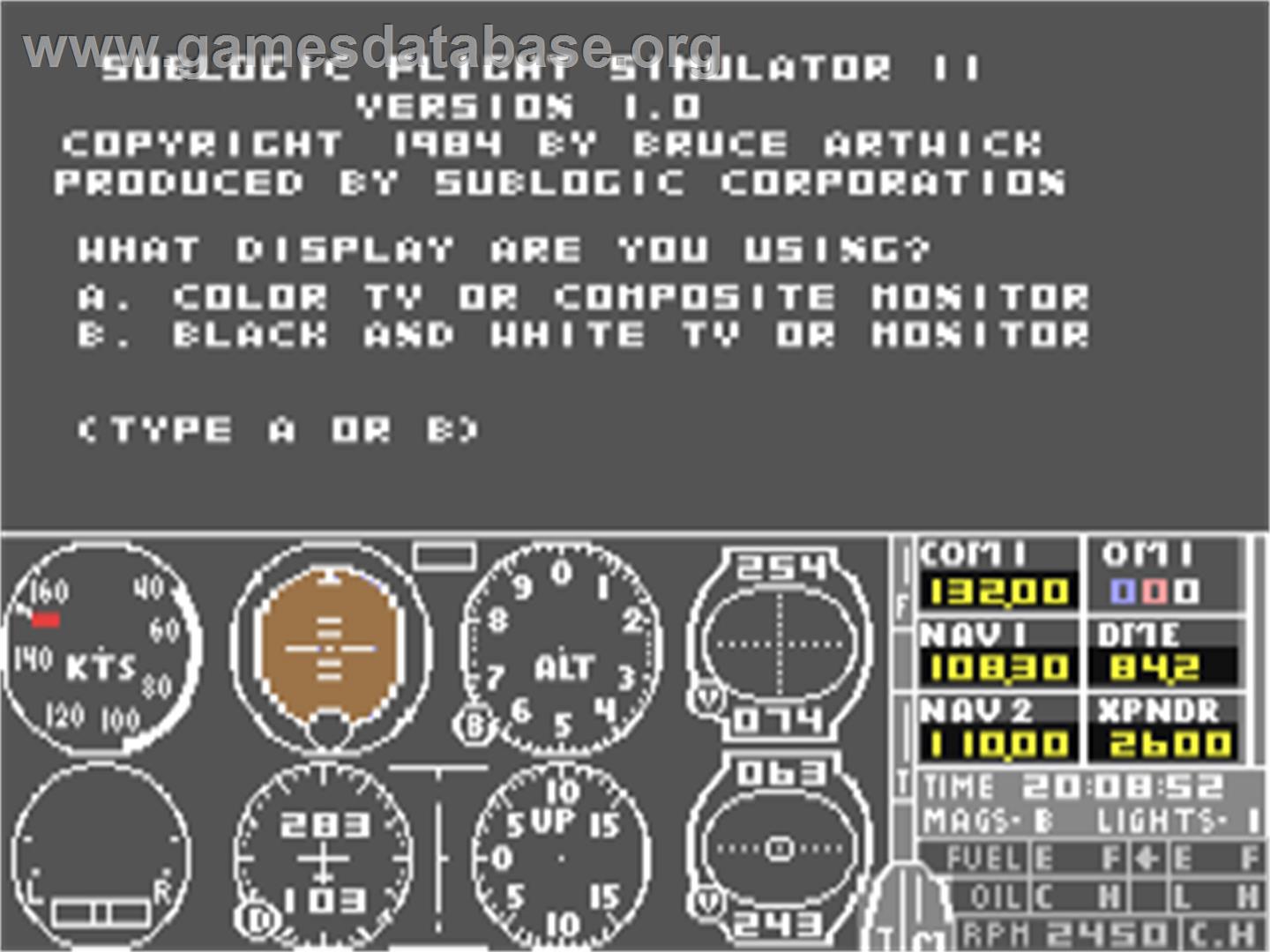 Flight Simulator II - Commodore 64 - Artwork - Title Screen