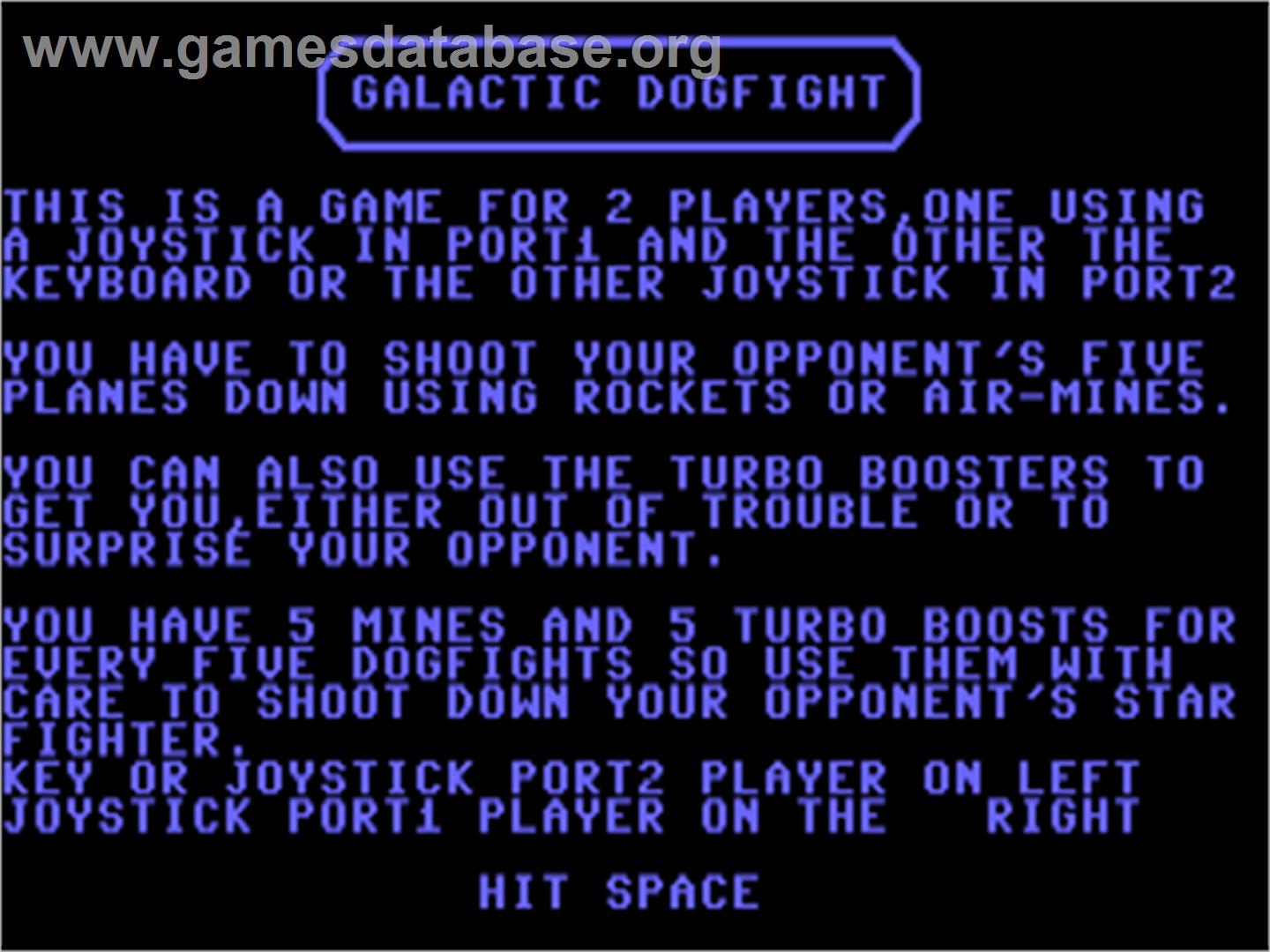 Galactic Dogfight - Commodore 64 - Artwork - Title Screen