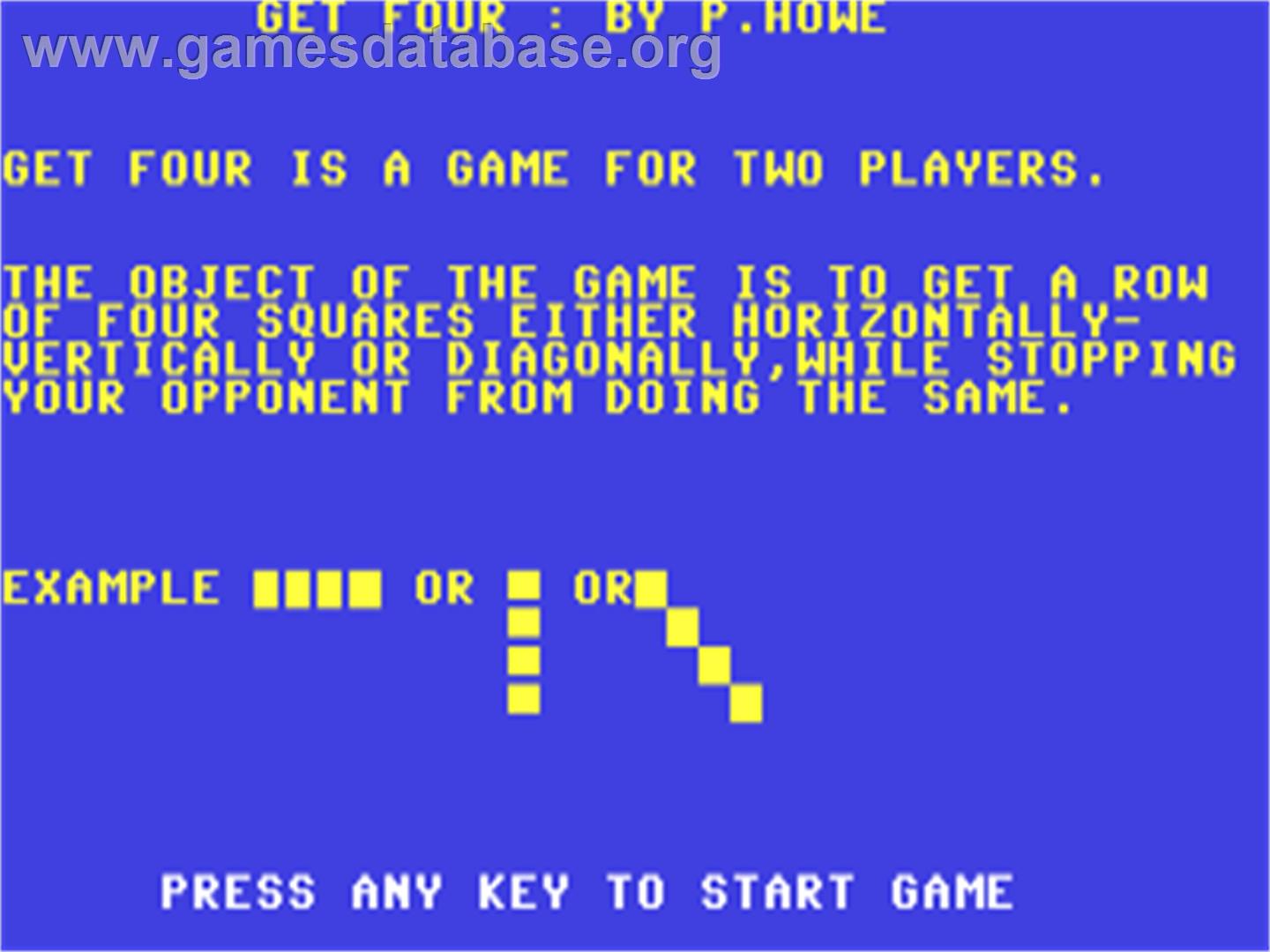 Get Four - Commodore 64 - Artwork - Title Screen