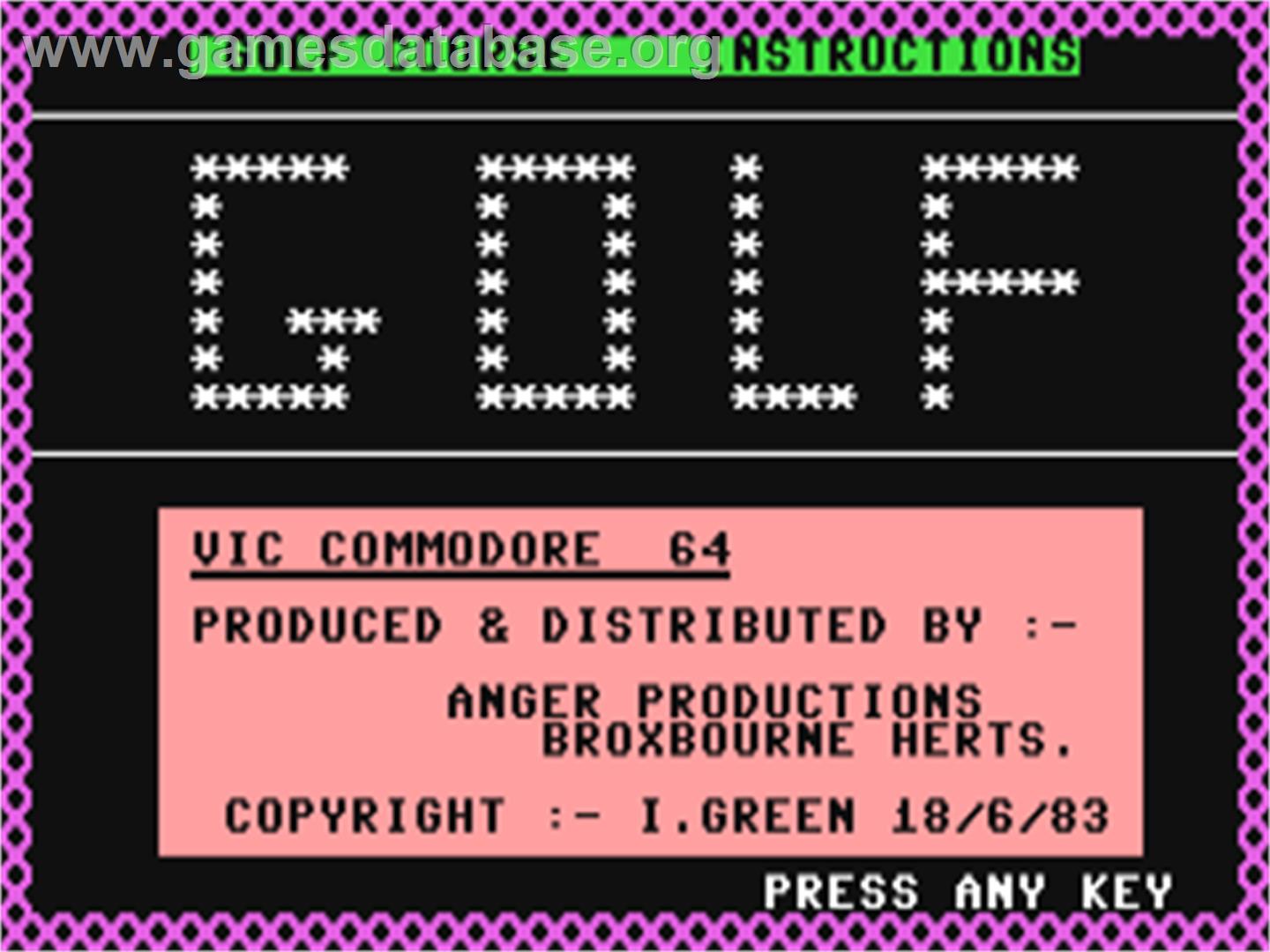 Golf (Creative Computing) - Commodore 64 - Artwork - Title Screen