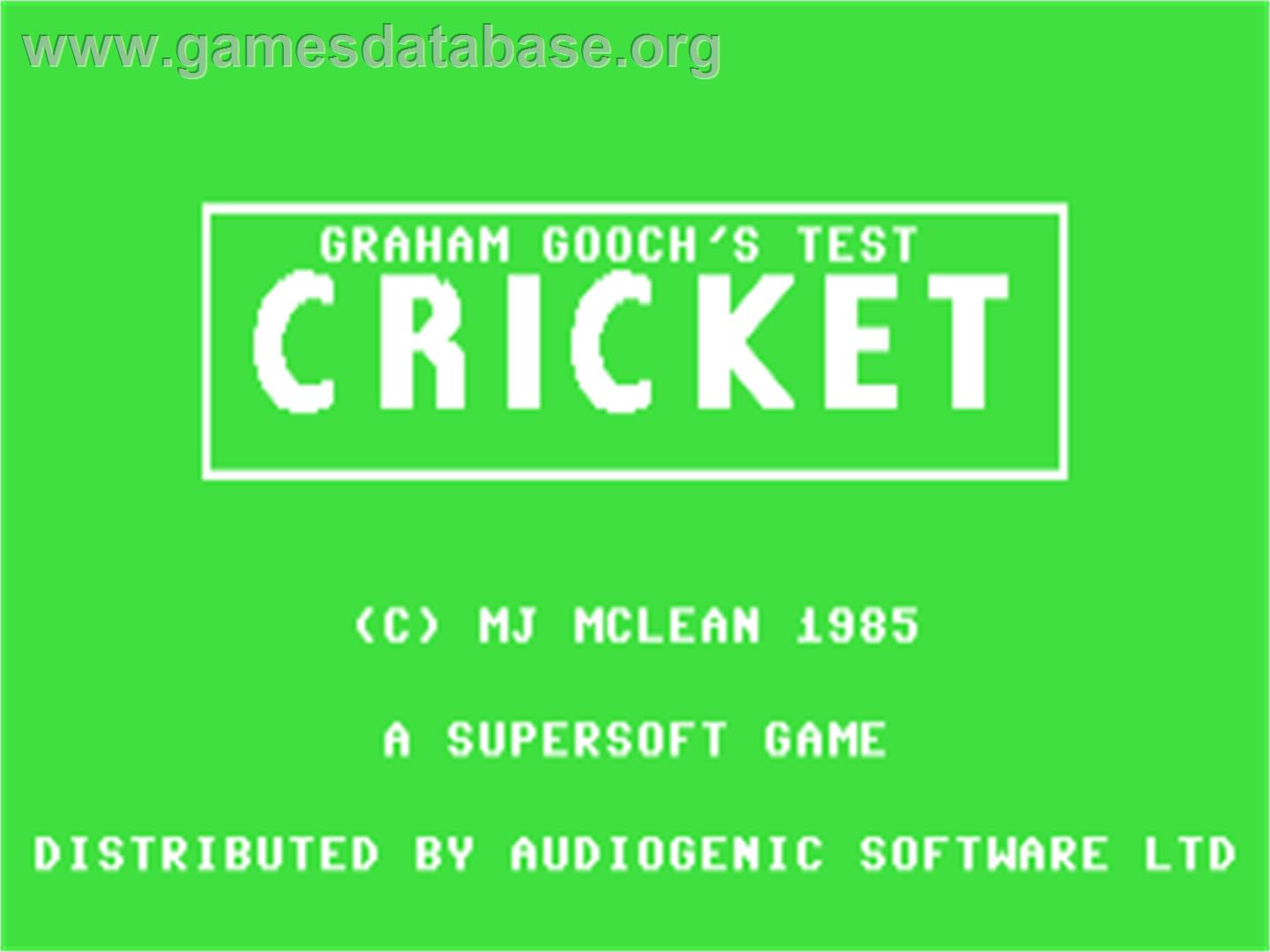 Graham Gooch's Test Cricket - Commodore 64 - Artwork - Title Screen