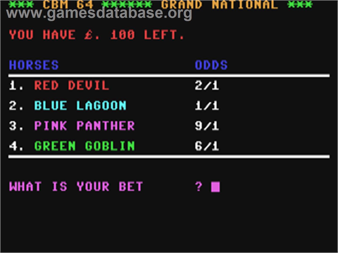 Grand National - Commodore 64 - Artwork - Title Screen