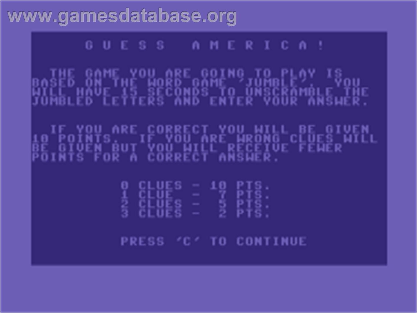 Guess America! - Commodore 64 - Artwork - Title Screen