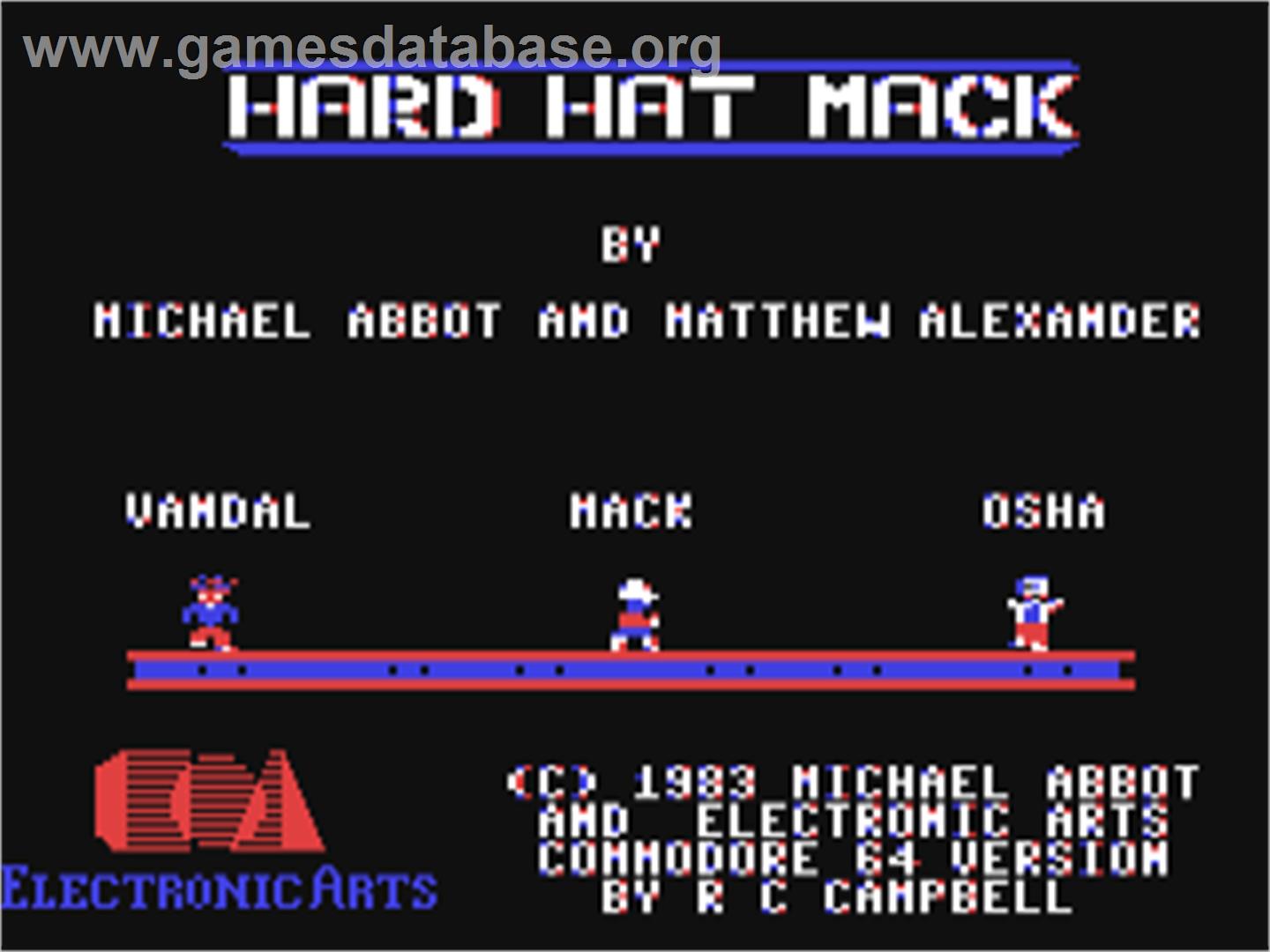 Hard Hat Mack - Commodore 64 - Artwork - Title Screen