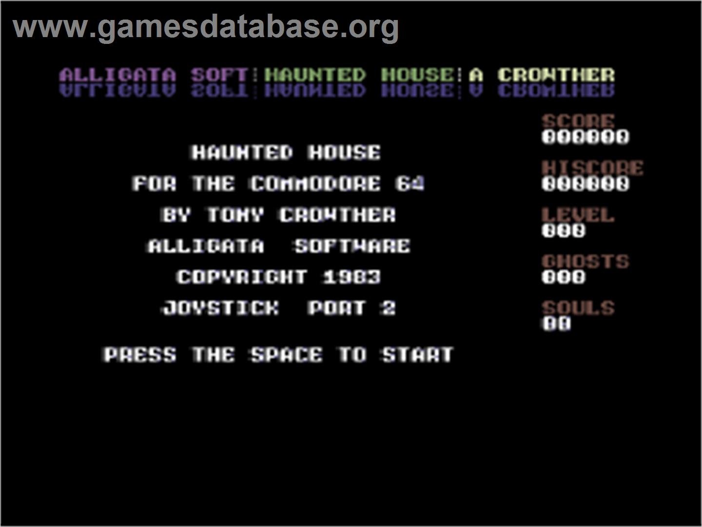 Haunted House (Alligata Software) - Commodore 64 - Artwork - Title Screen