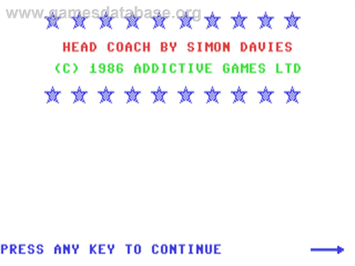 Head Coach - Commodore 64 - Artwork - Title Screen