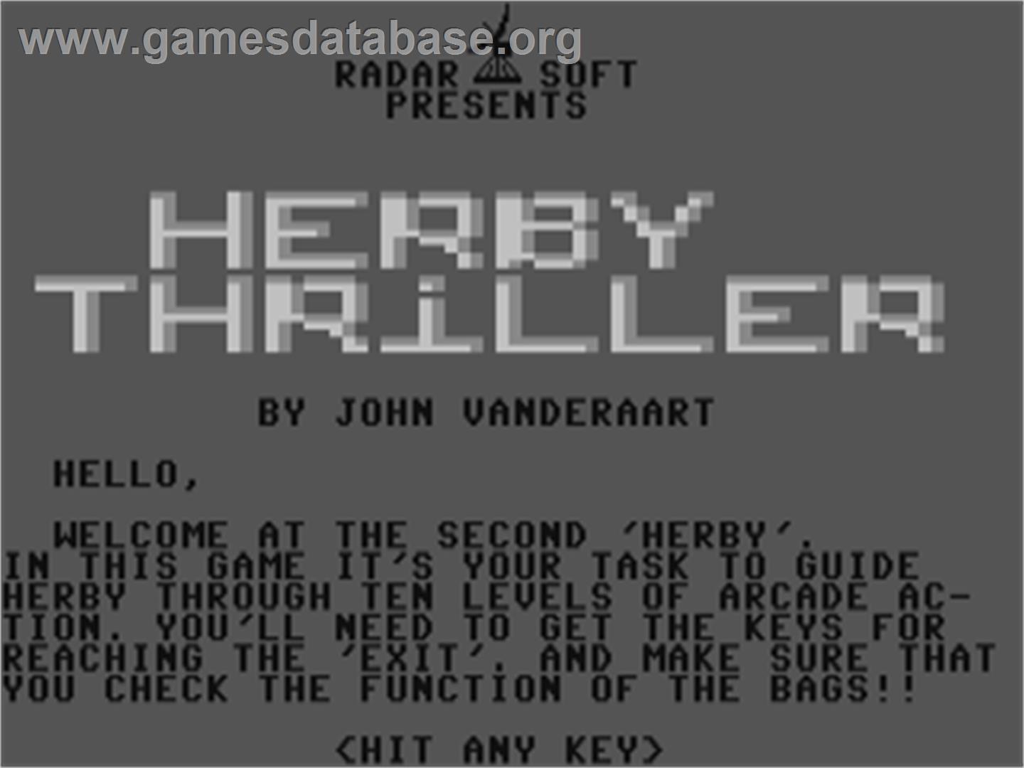 Herby Thriller - Commodore 64 - Artwork - Title Screen