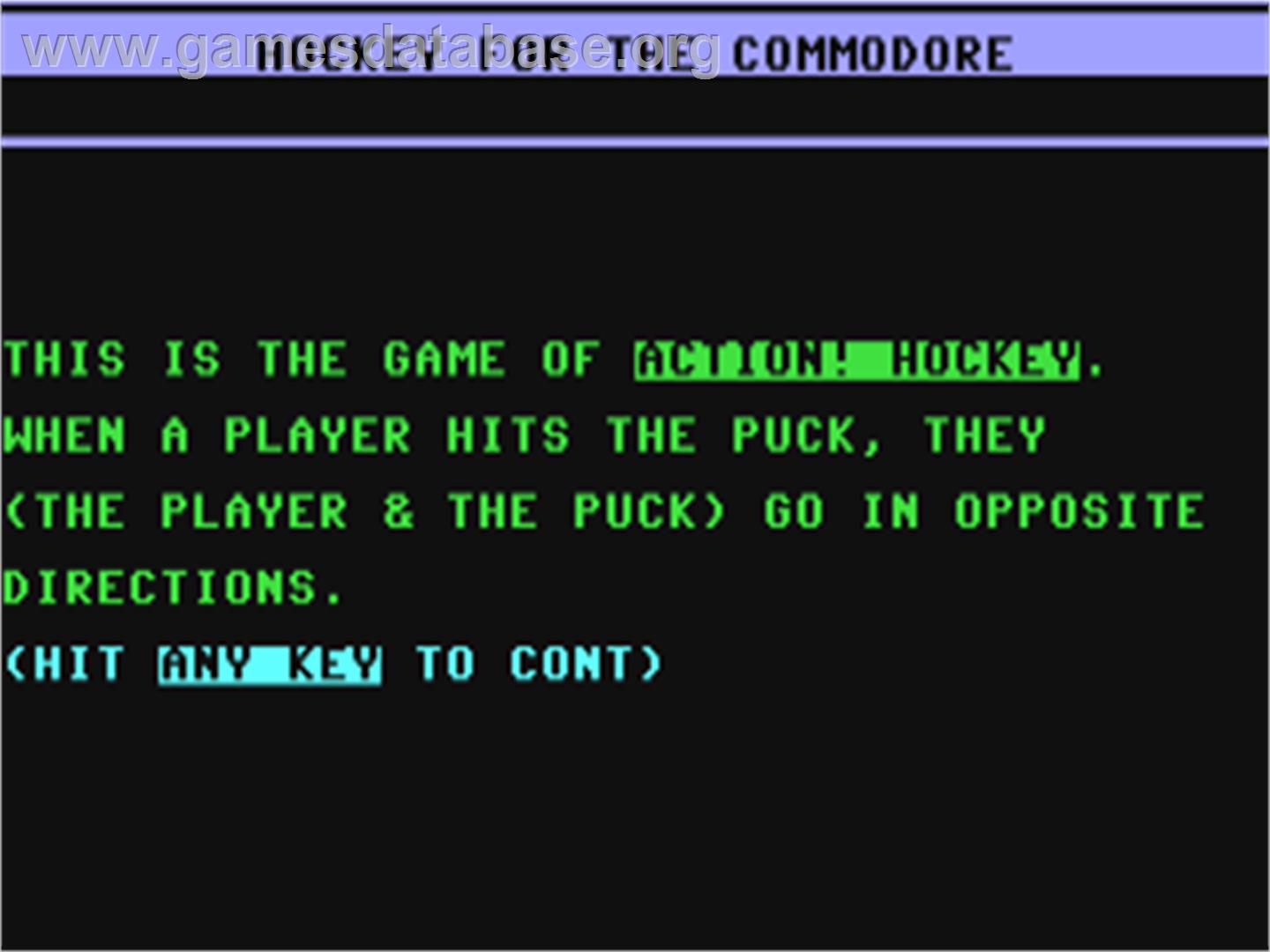 Hockey - Commodore 64 - Artwork - Title Screen