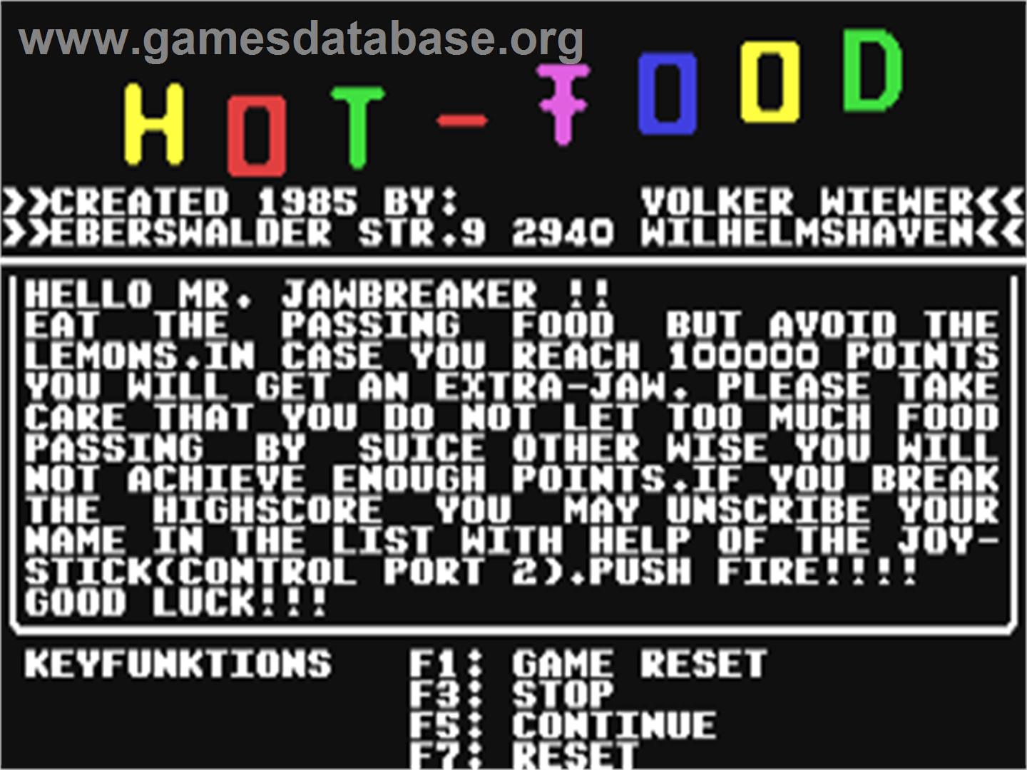 Hot-food - Commodore 64 - Artwork - Title Screen