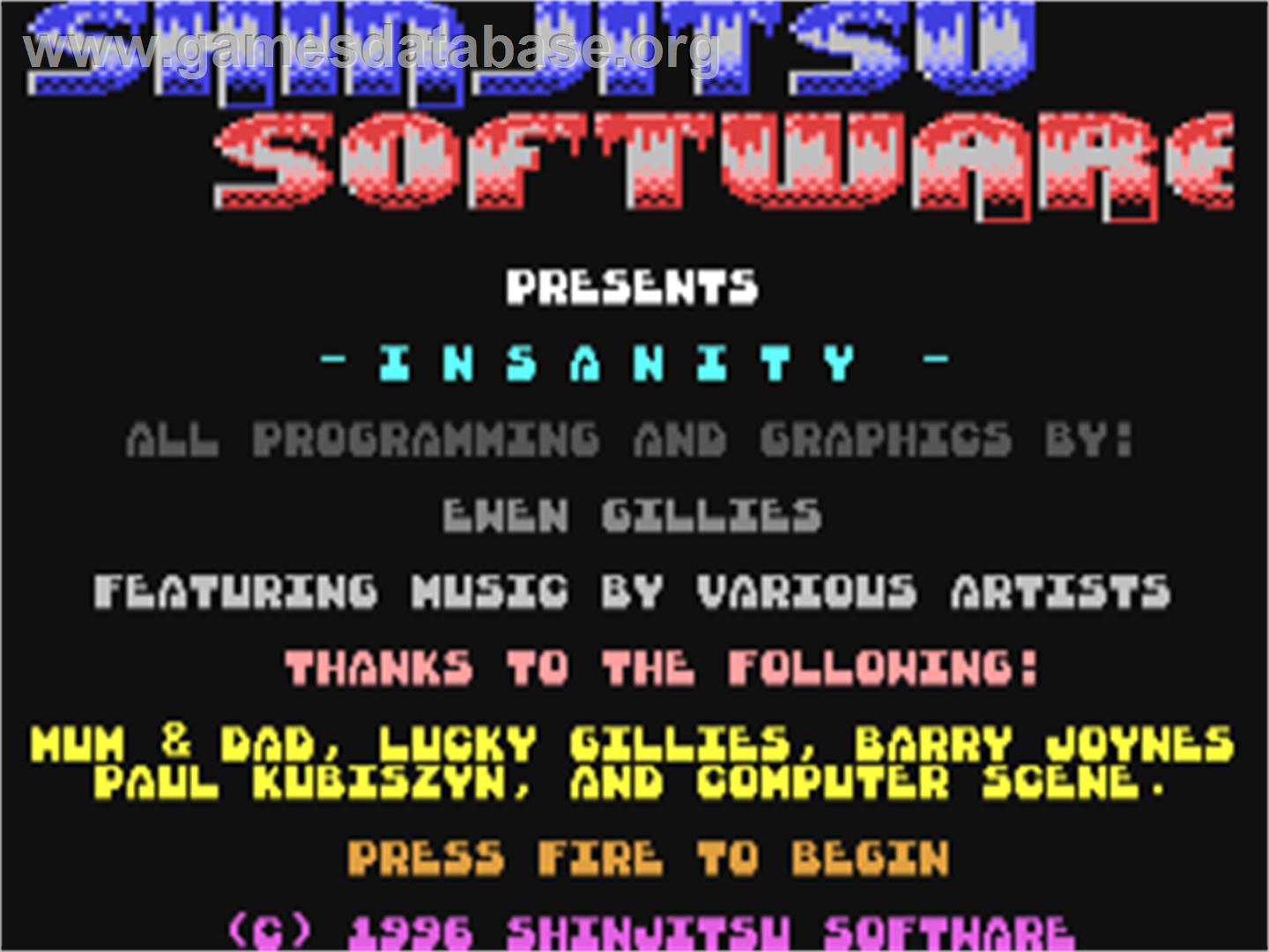 Insanity - Commodore 64 - Artwork - Title Screen