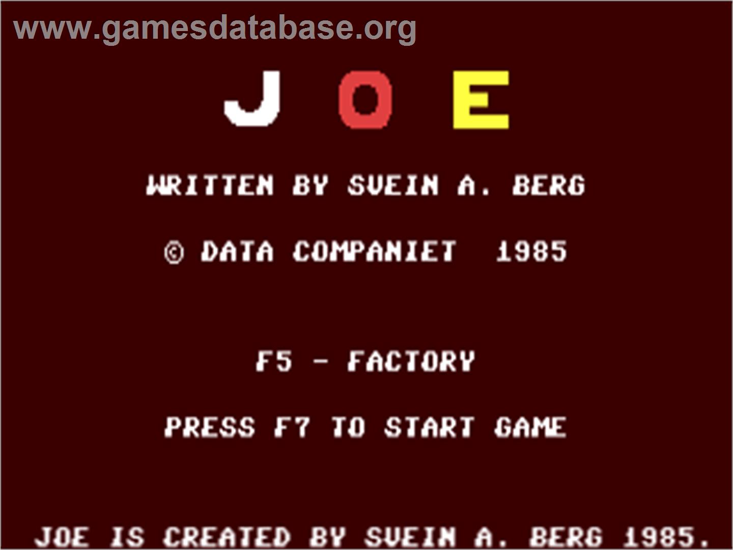 Joe (1987) - Commodore 64 - Artwork - Title Screen