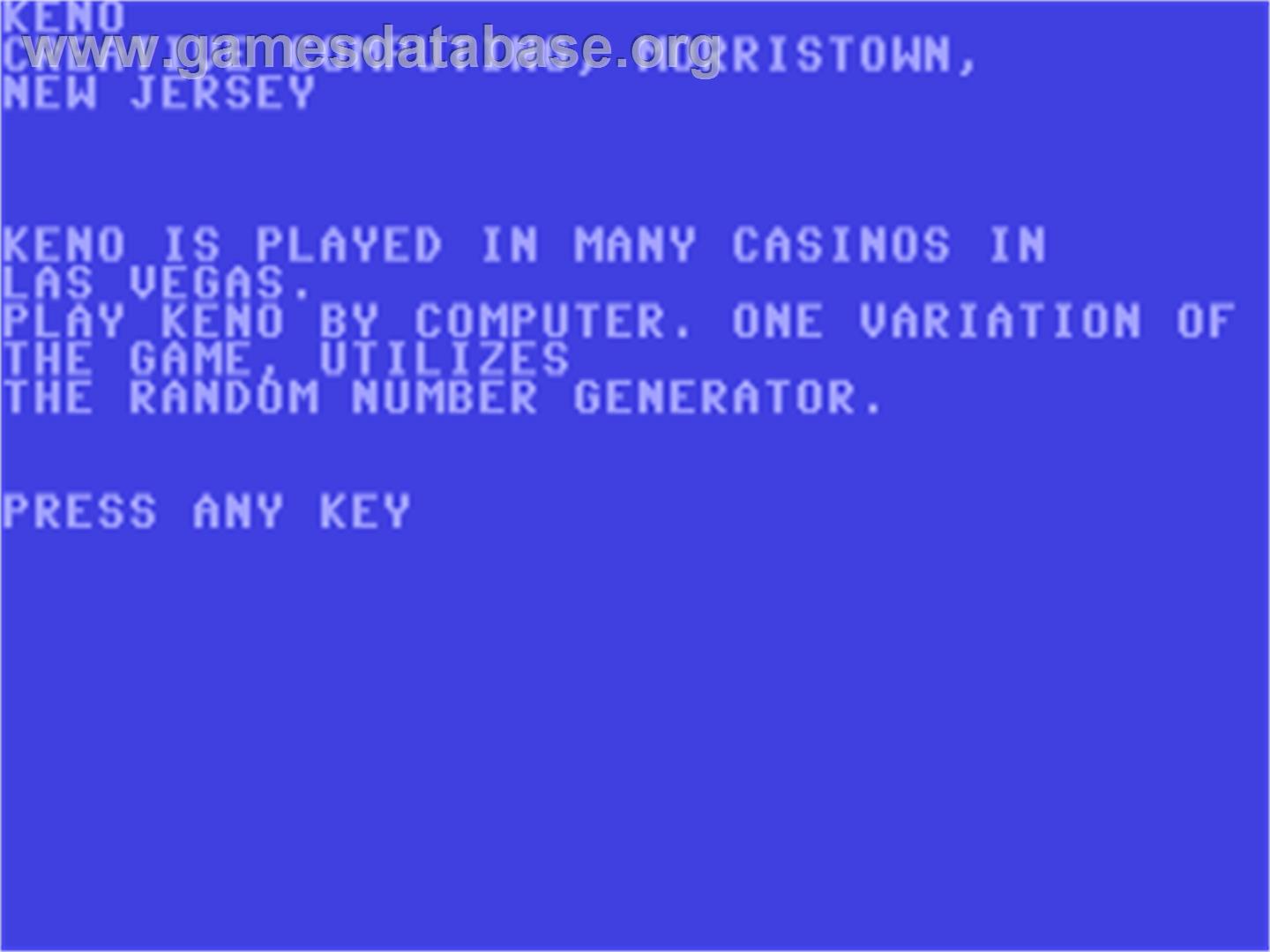 Keno - Commodore 64 - Artwork - Title Screen