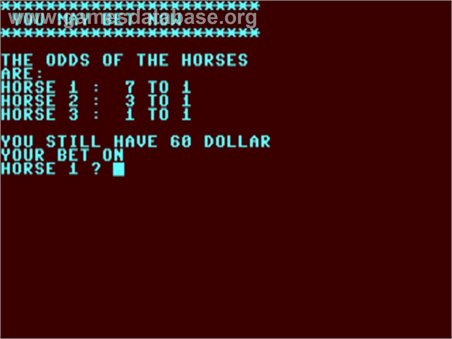 Kentucky Derby (Sim Computer) - Commodore 64 - Artwork - Title Screen