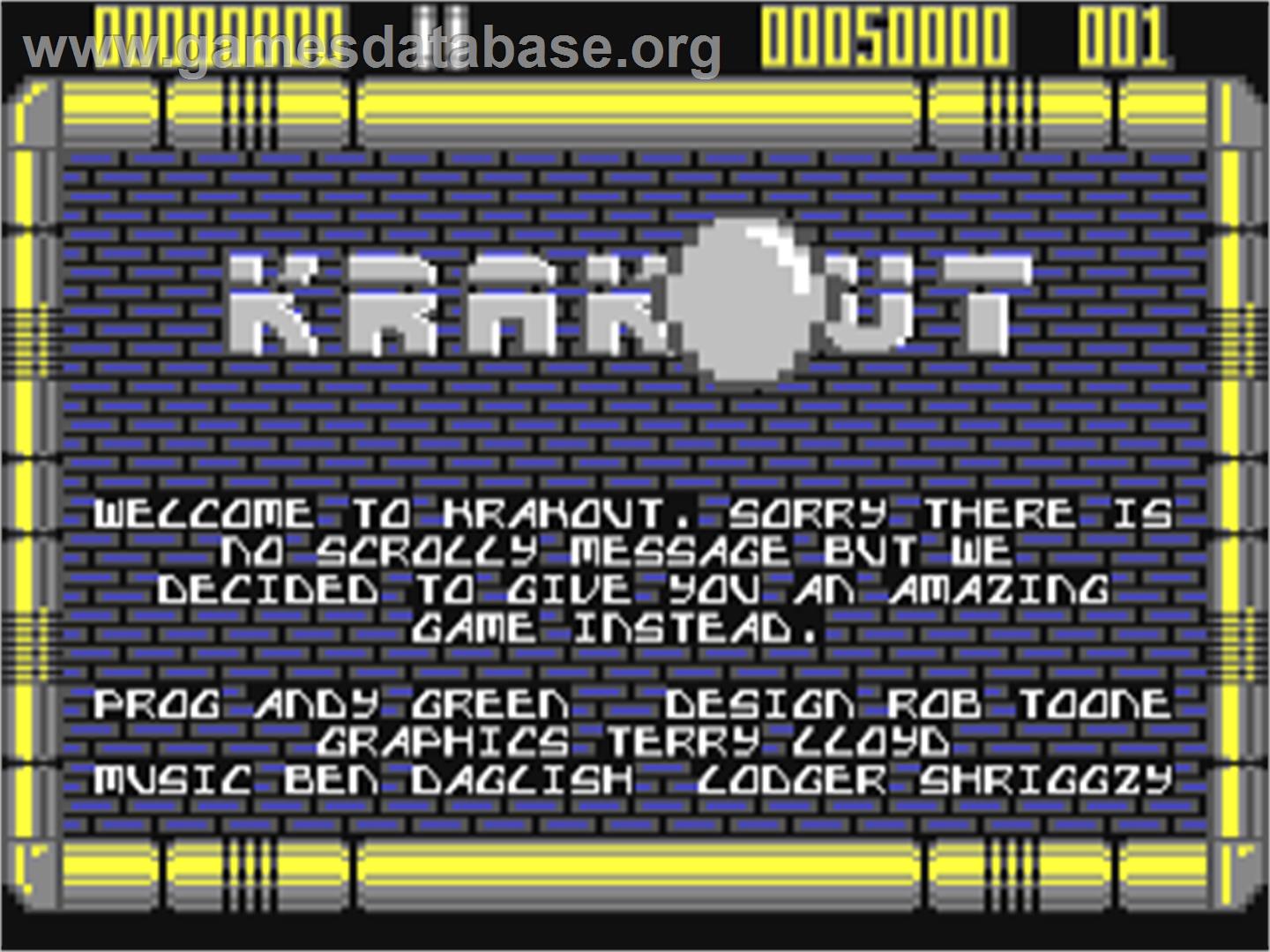 Krakout - Commodore 64 - Artwork - Title Screen