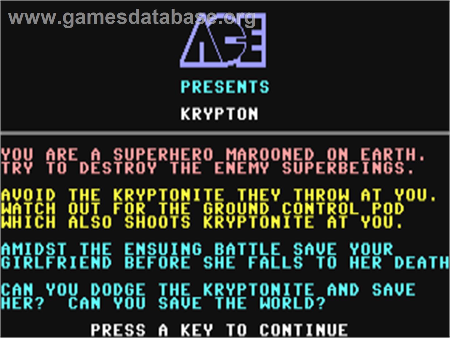 Krypton (ACE) - Commodore 64 - Artwork - Title Screen