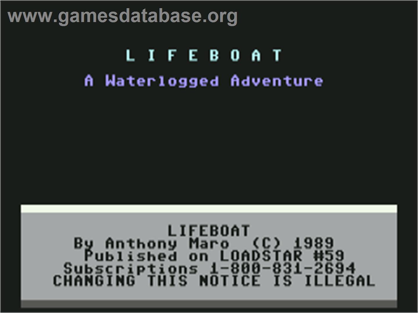 Lifeboat (River Software) - Commodore 64 - Artwork - Title Screen