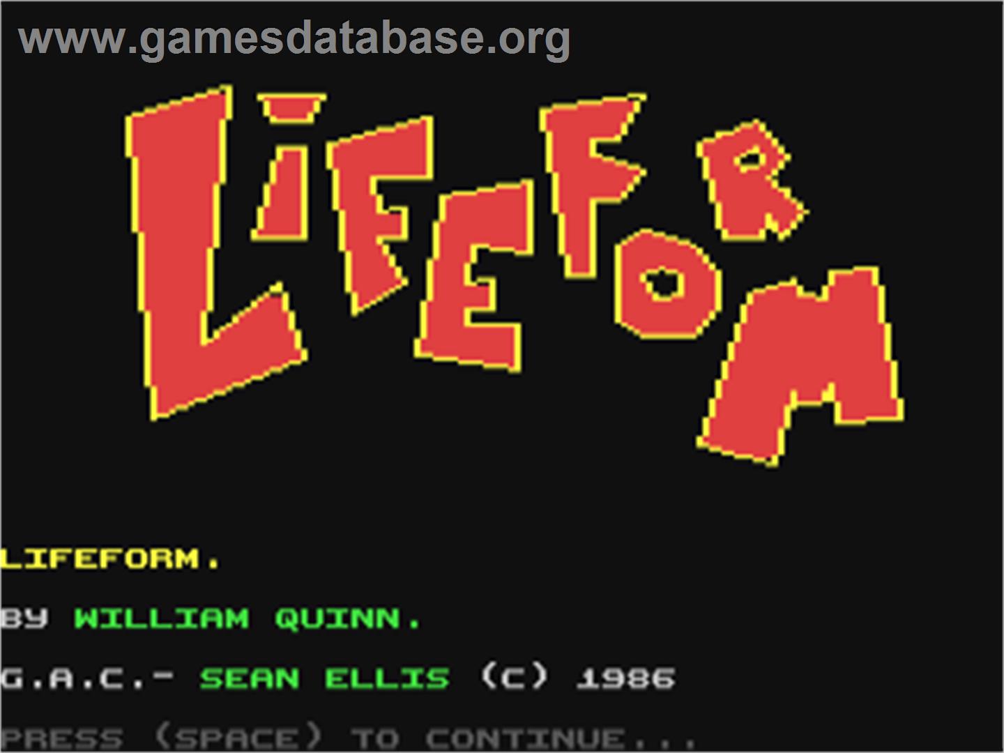 Lifeform - Commodore 64 - Artwork - Title Screen
