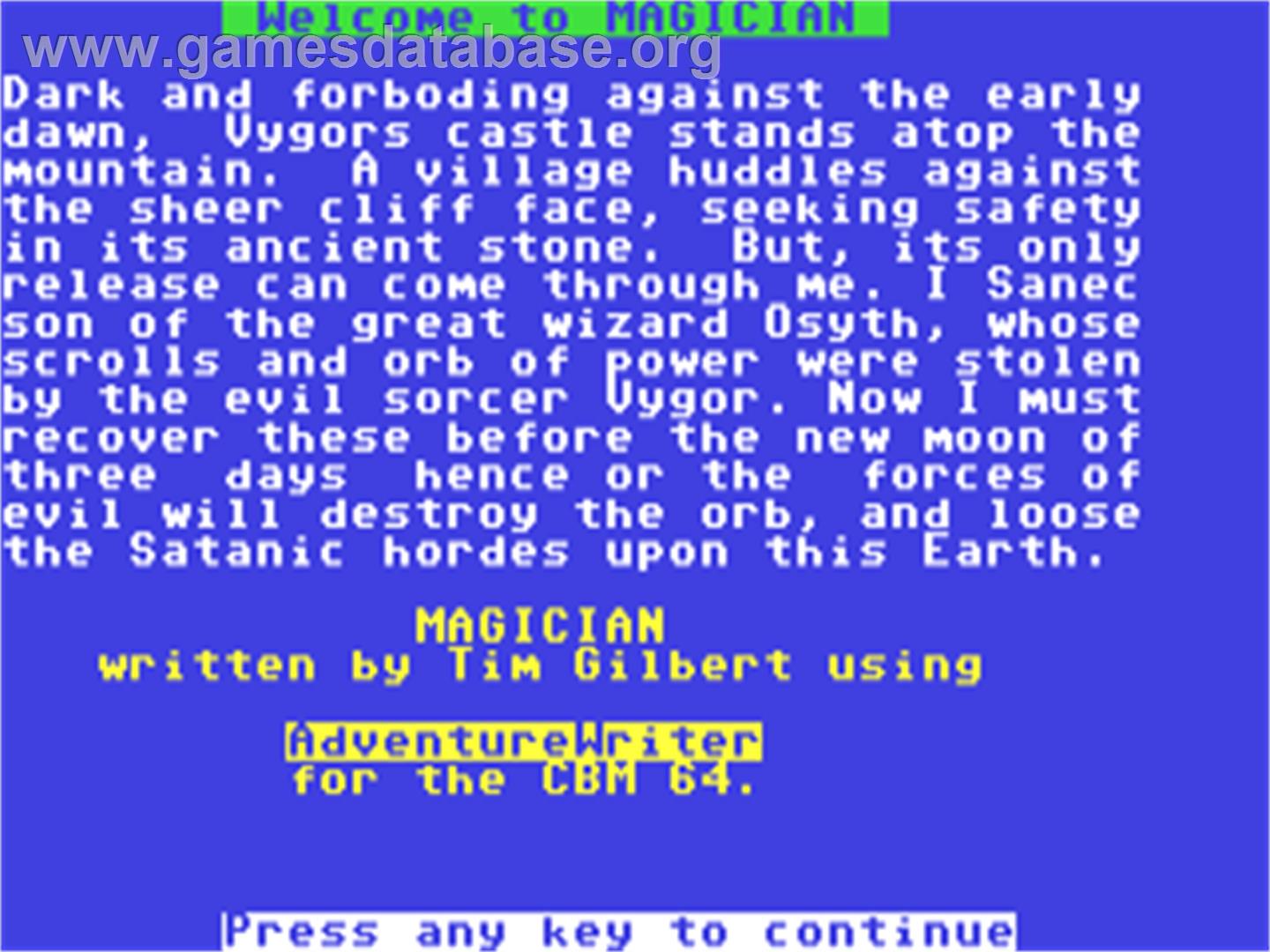 Magician - Commodore 64 - Artwork - Title Screen