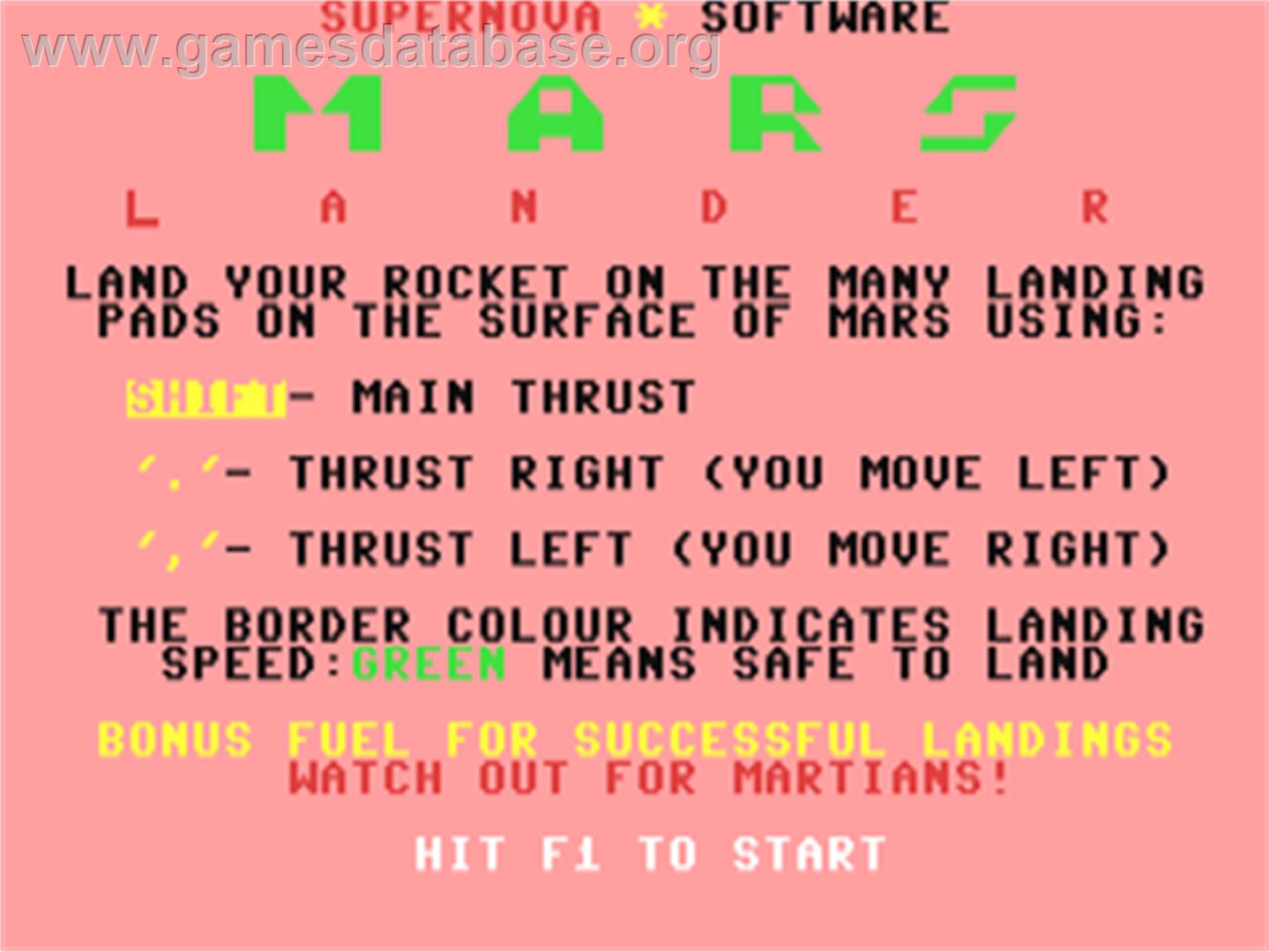 Mars Lander (Unknown) - Commodore 64 - Artwork - Title Screen