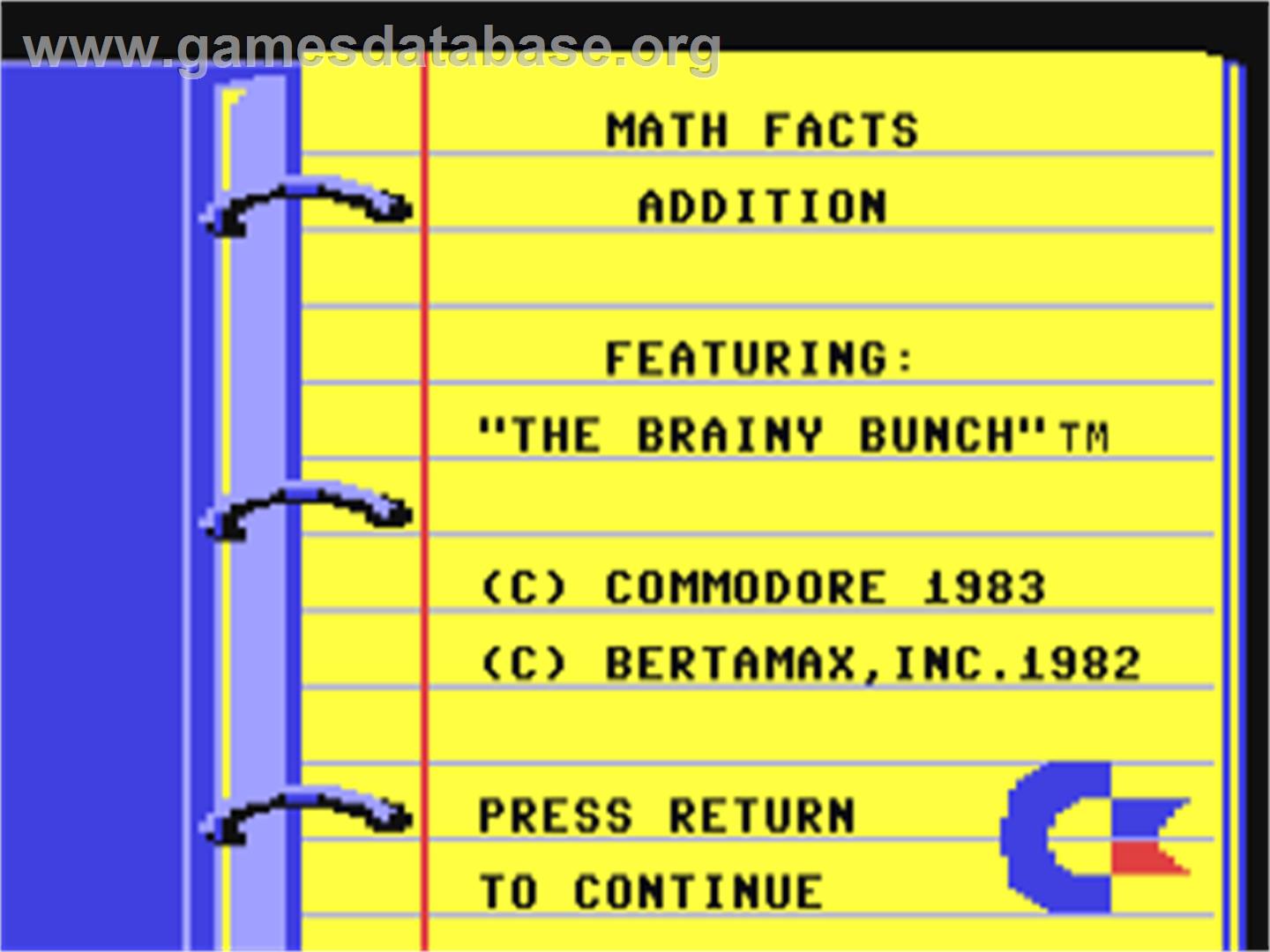 Math Facts (Loadstar) - Commodore 64 - Artwork - Title Screen