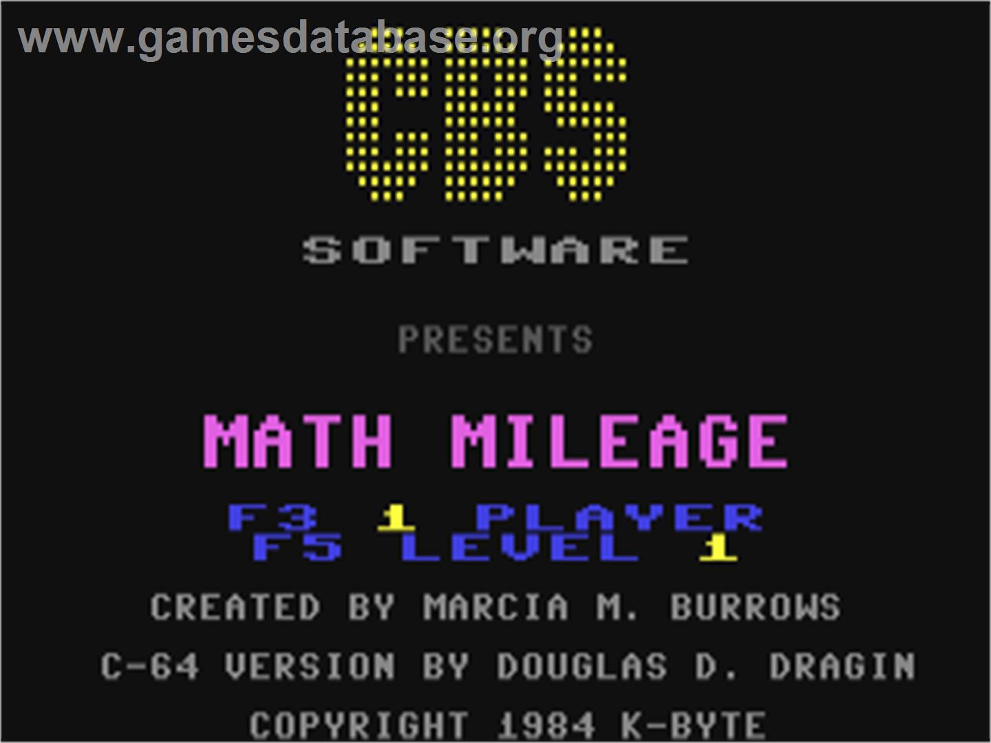 Math Mileage - Commodore 64 - Artwork - Title Screen