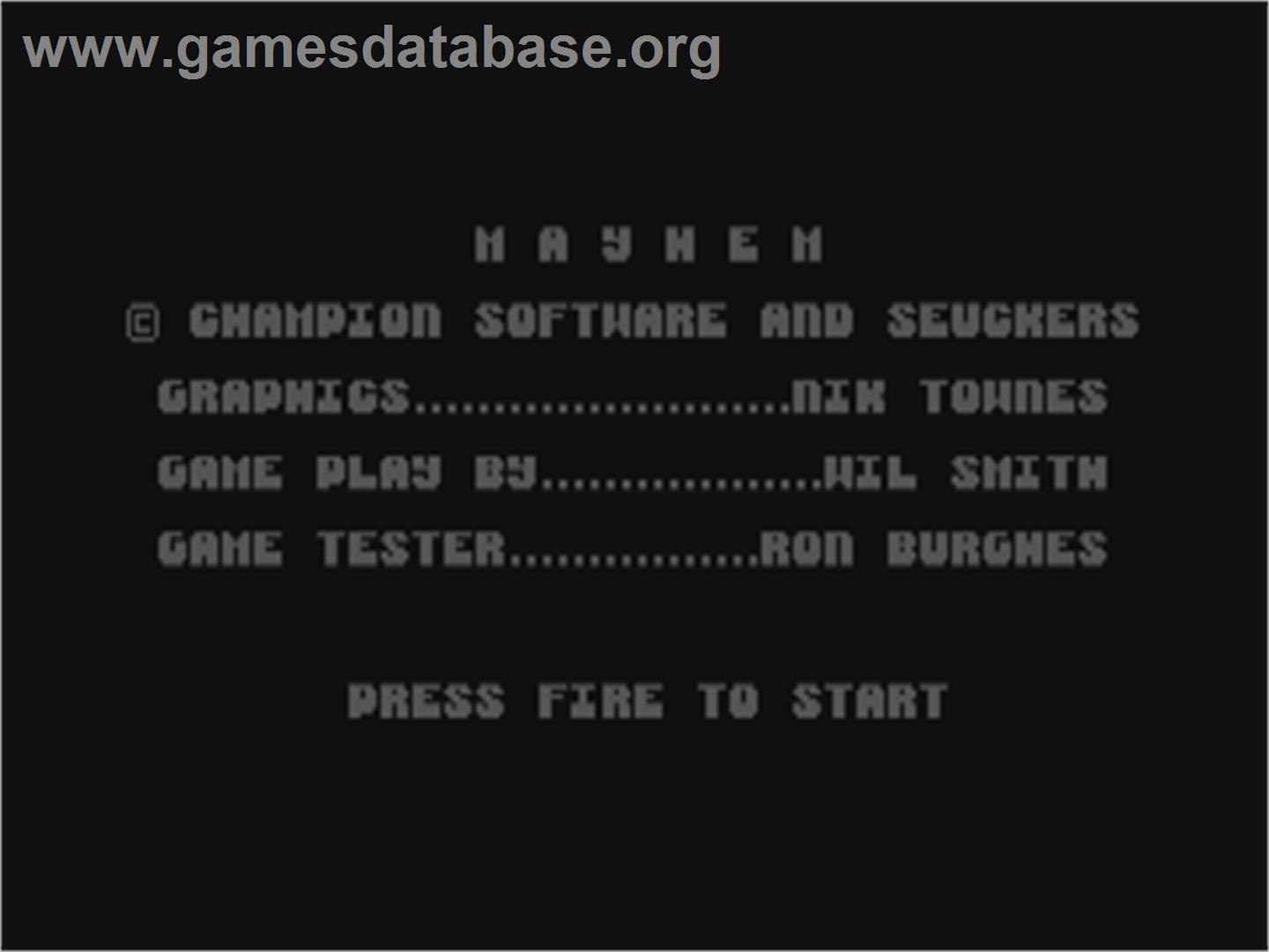 Mayhem (Champion Software) - Commodore 64 - Artwork - Title Screen