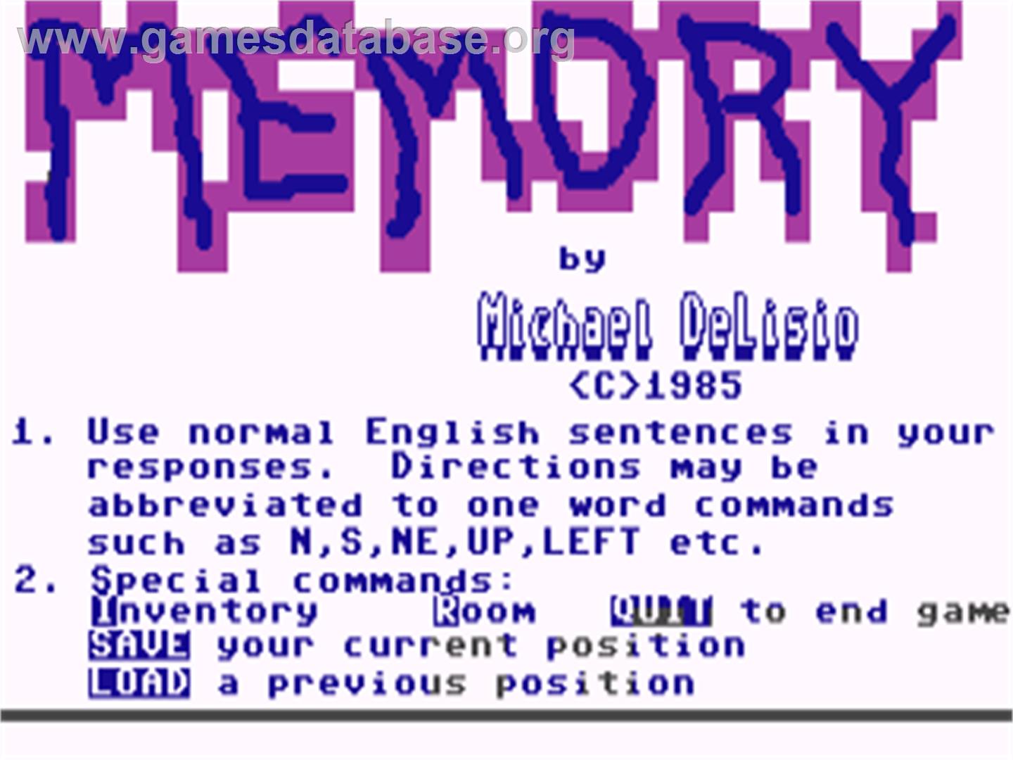 Memory (Unknown Fr) - Commodore 64 - Artwork - Title Screen