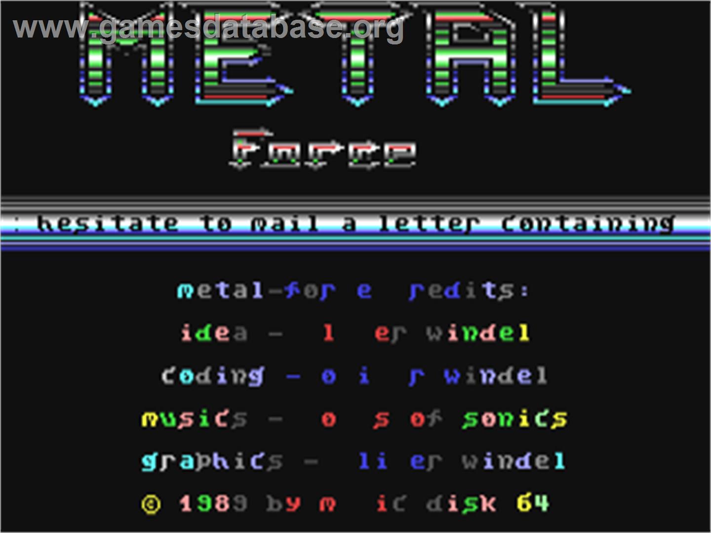 Metal Force - Commodore 64 - Artwork - Title Screen