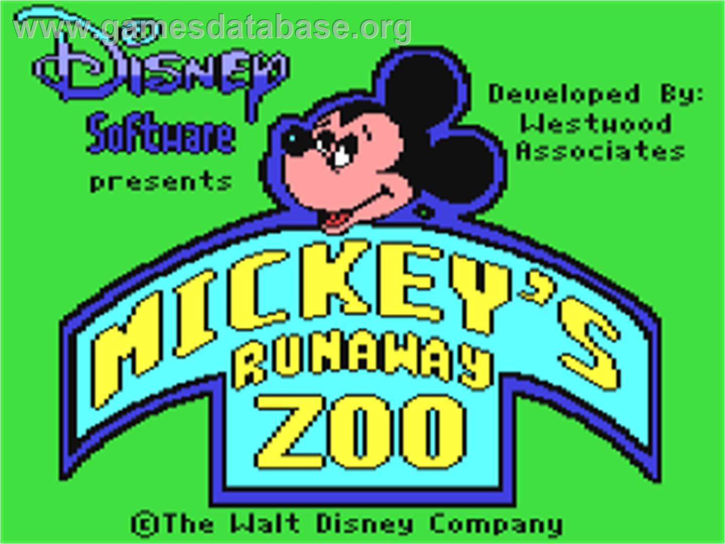 Mickey's Runaway Zoo - Commodore 64 - Artwork - Title Screen